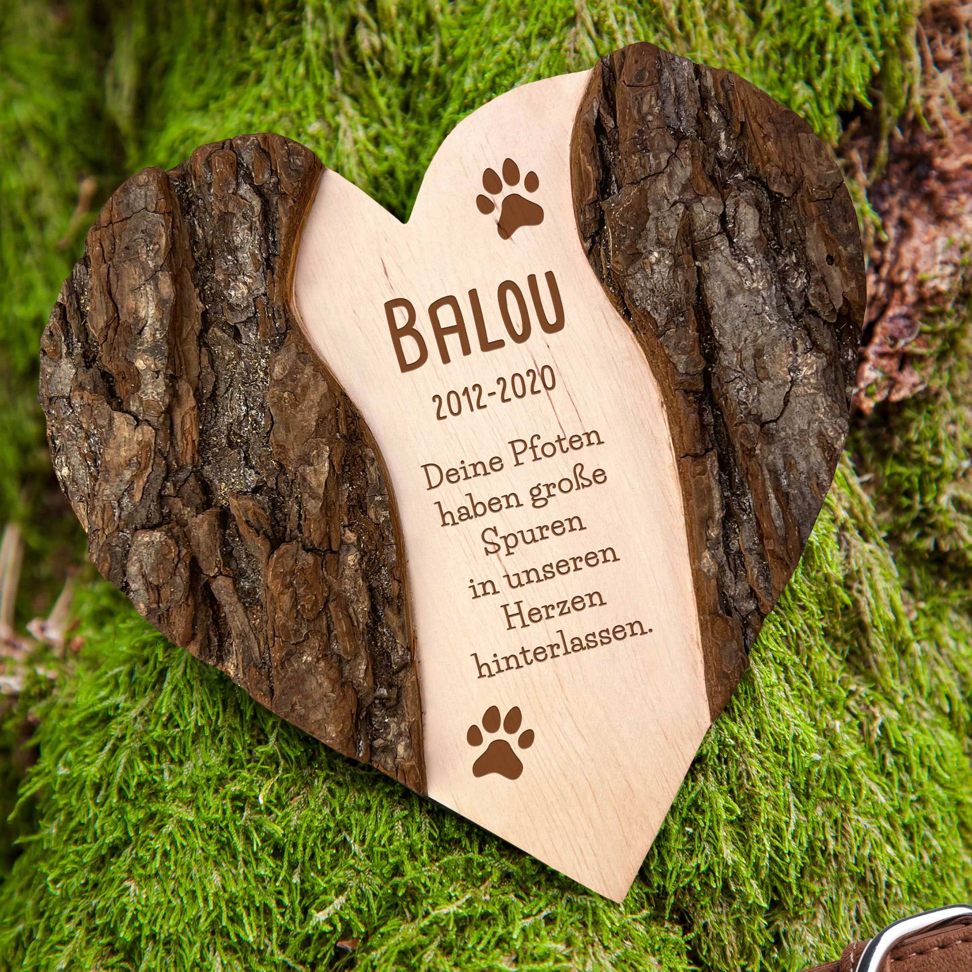 Herz mit Rinde - Trauer Hunde - Personalisiert