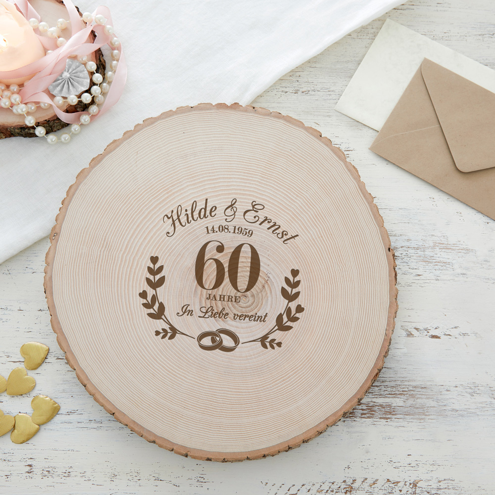 Riesen Baumscheibe mit Gravur - Diamantene Hochzeit - Personalisiert