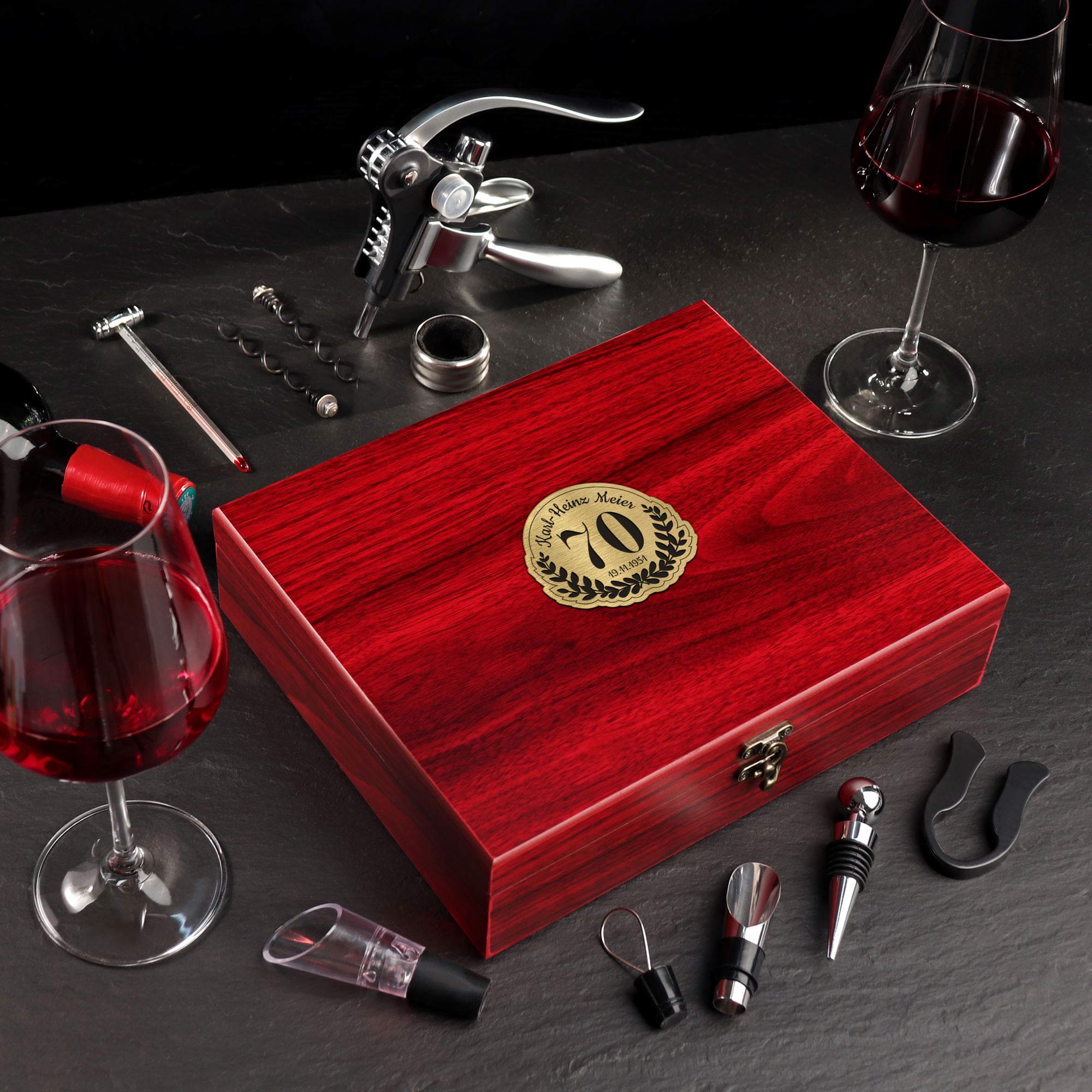Wein Sommelier Set mit Gravur zum 70. Geburtstag