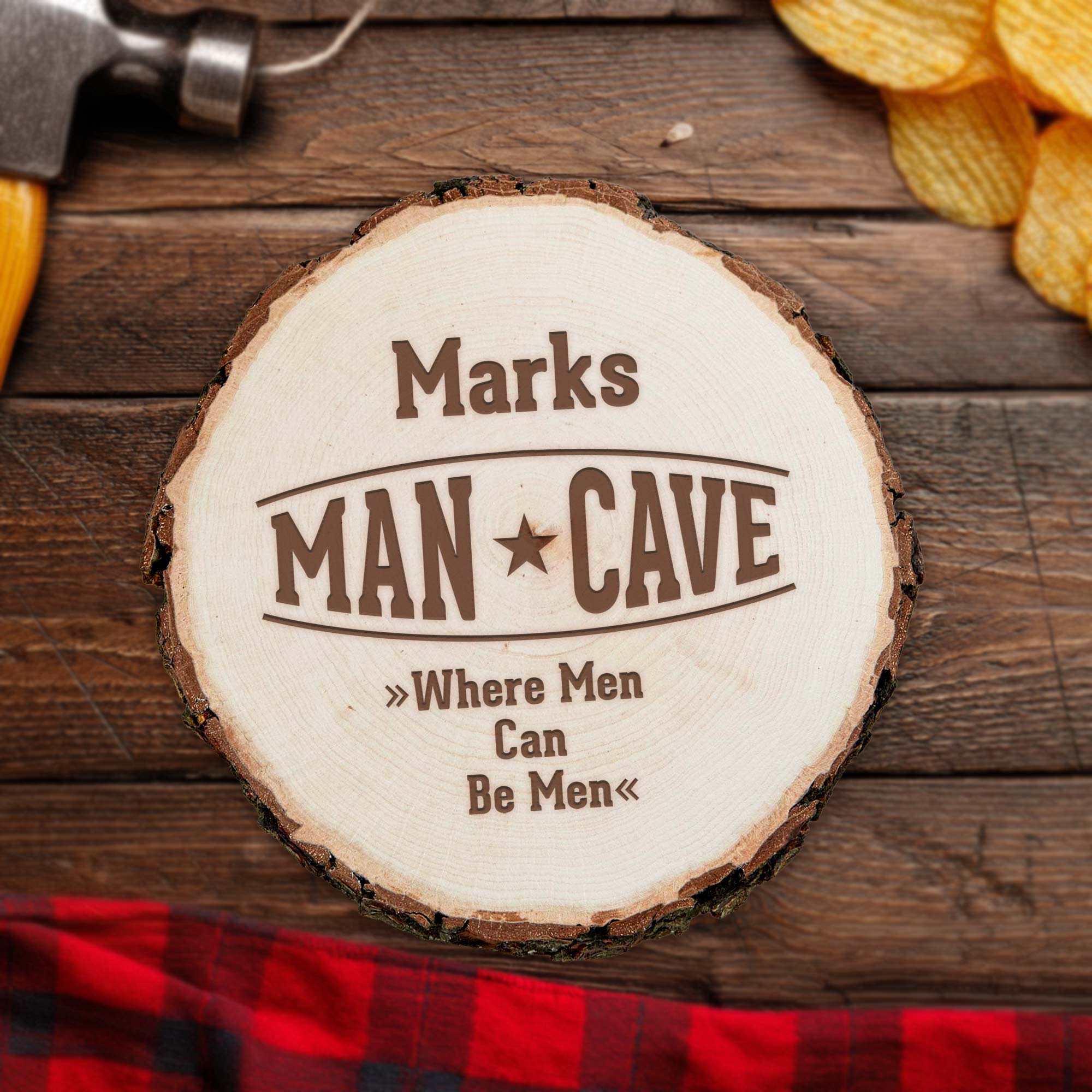 Baumscheibe mit Gravur für Männer - Man Cave