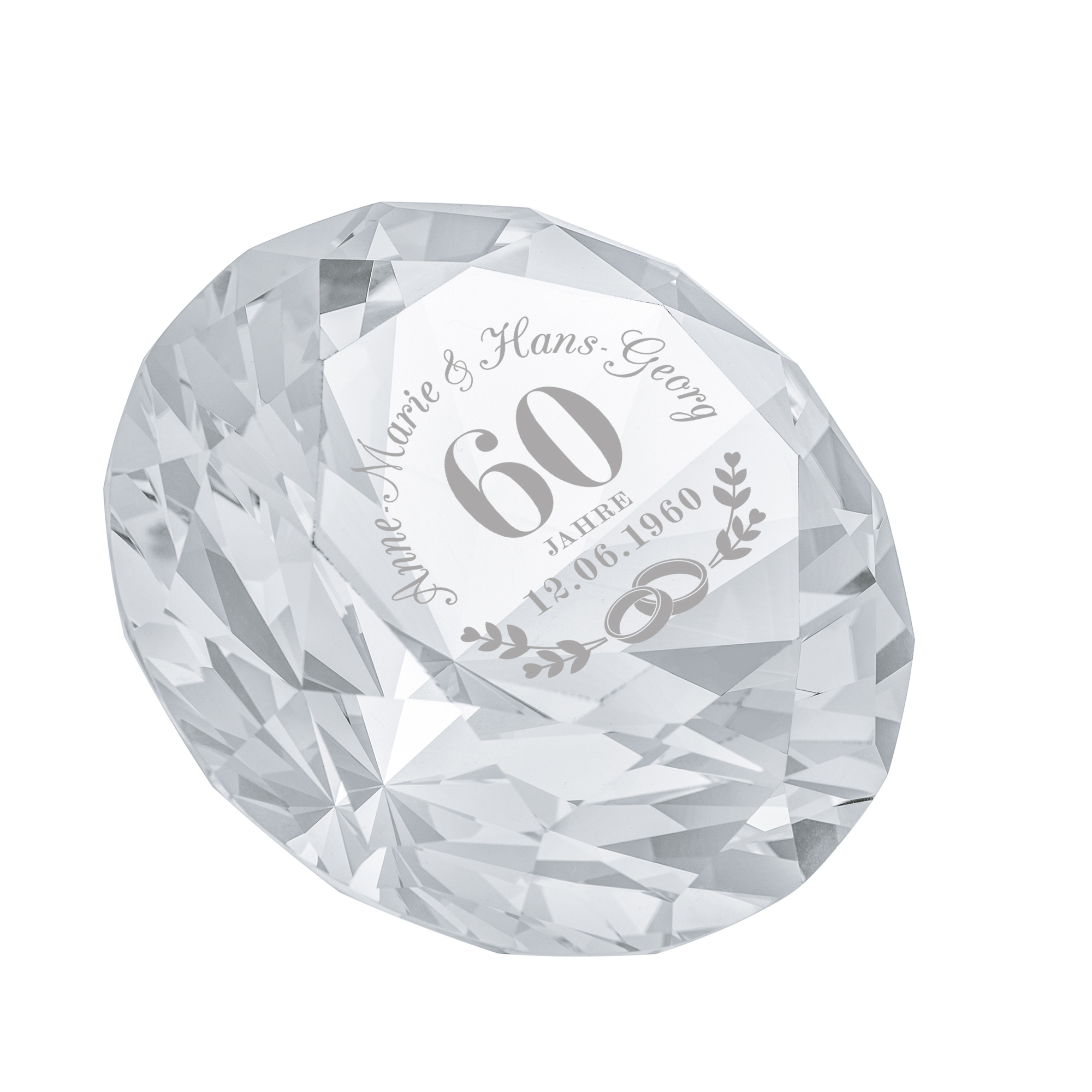 Diamant Kristall mit Gravur zur Diamantenen Hochzeit - Personalisiert