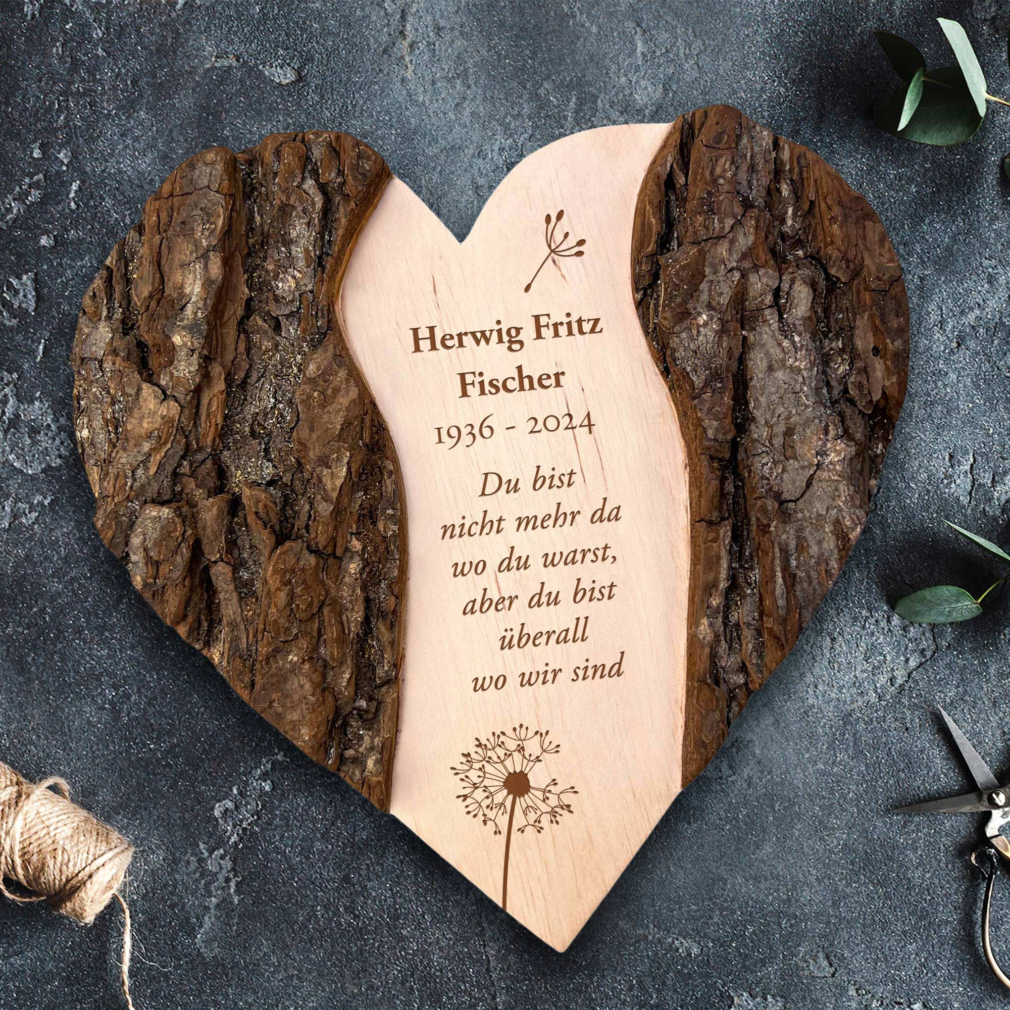 Herz mit Rinde - Trauer Blume - Personalisiert