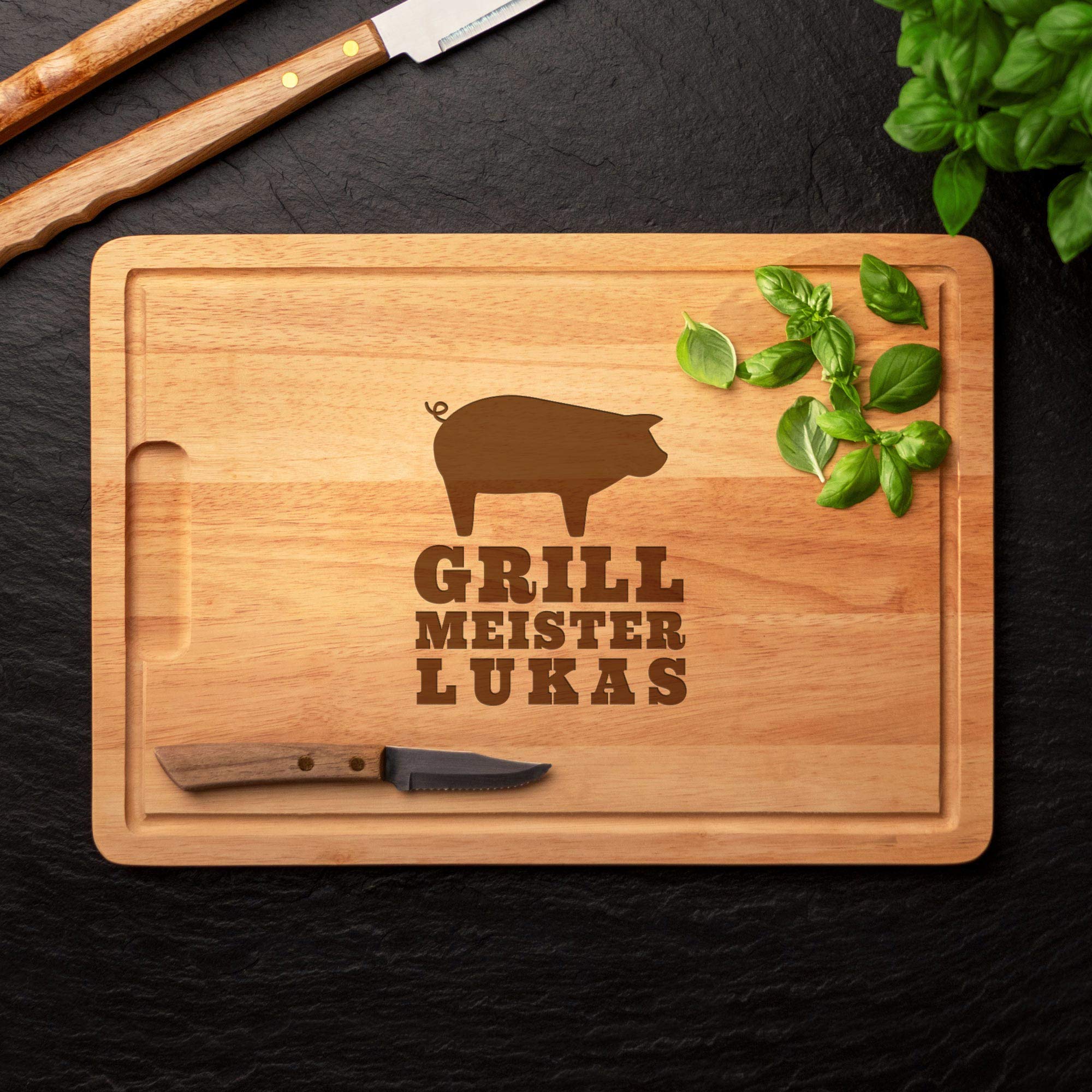 Grillmeister Schneidebrett mit Gravur - Schwein
