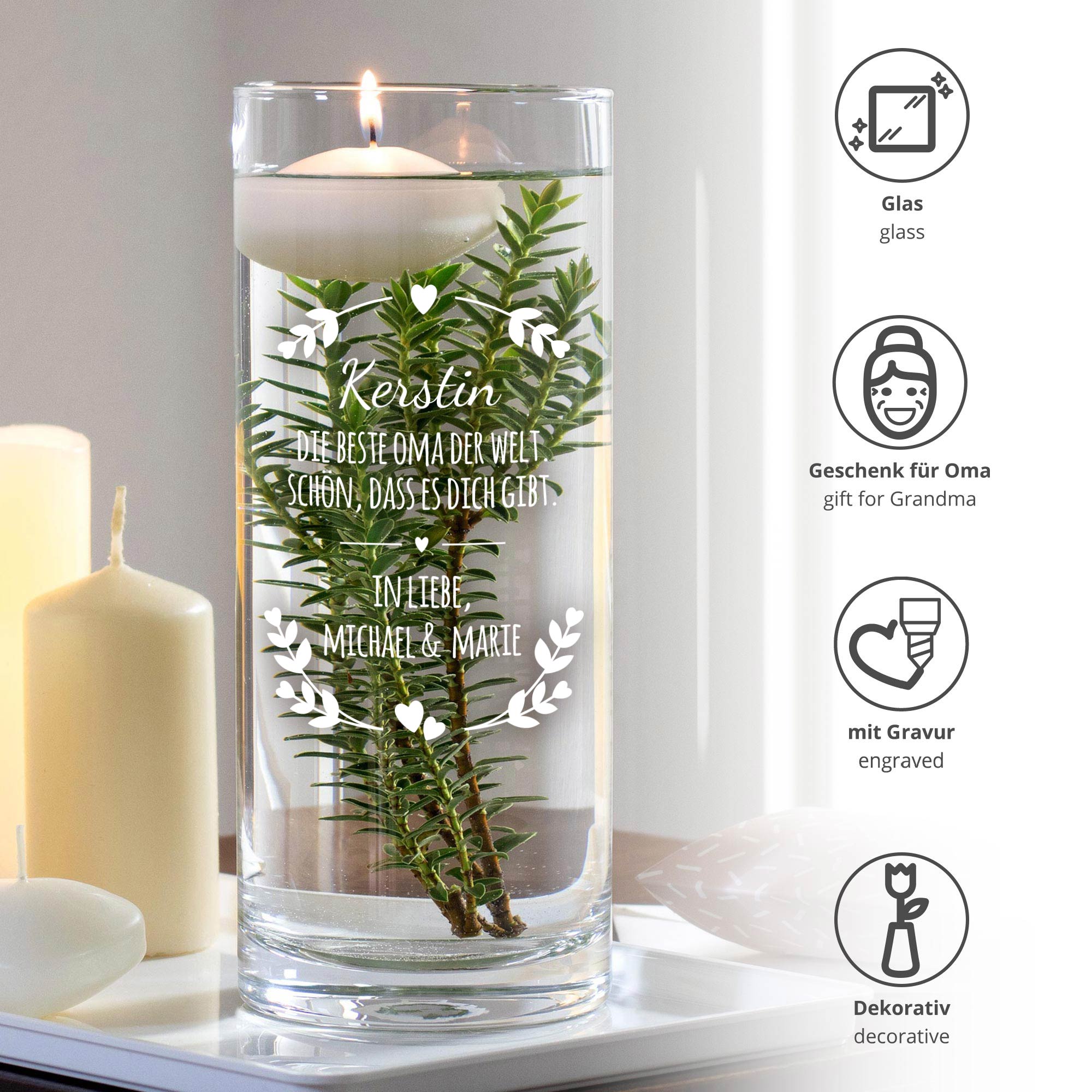 Vase - Rund - Beste Oma - Personalisiert