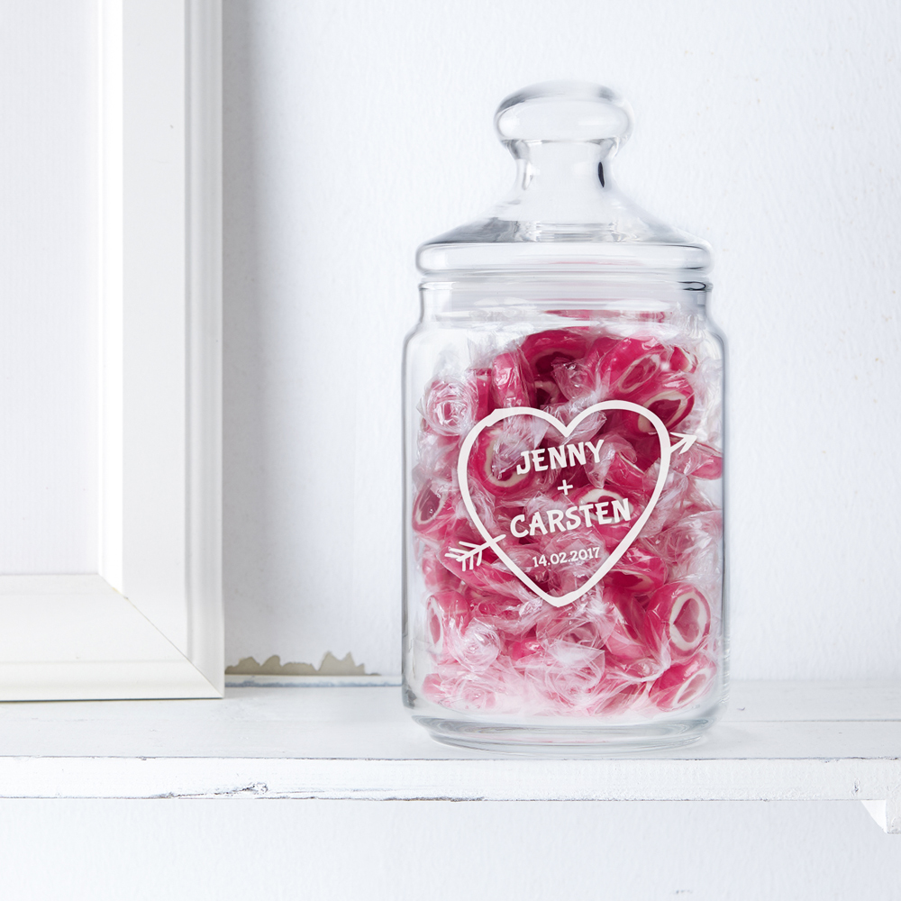 Bonbonglas mit Gravur Amors Pfeil Bonbonglas mit Gravur Amors Pfeil