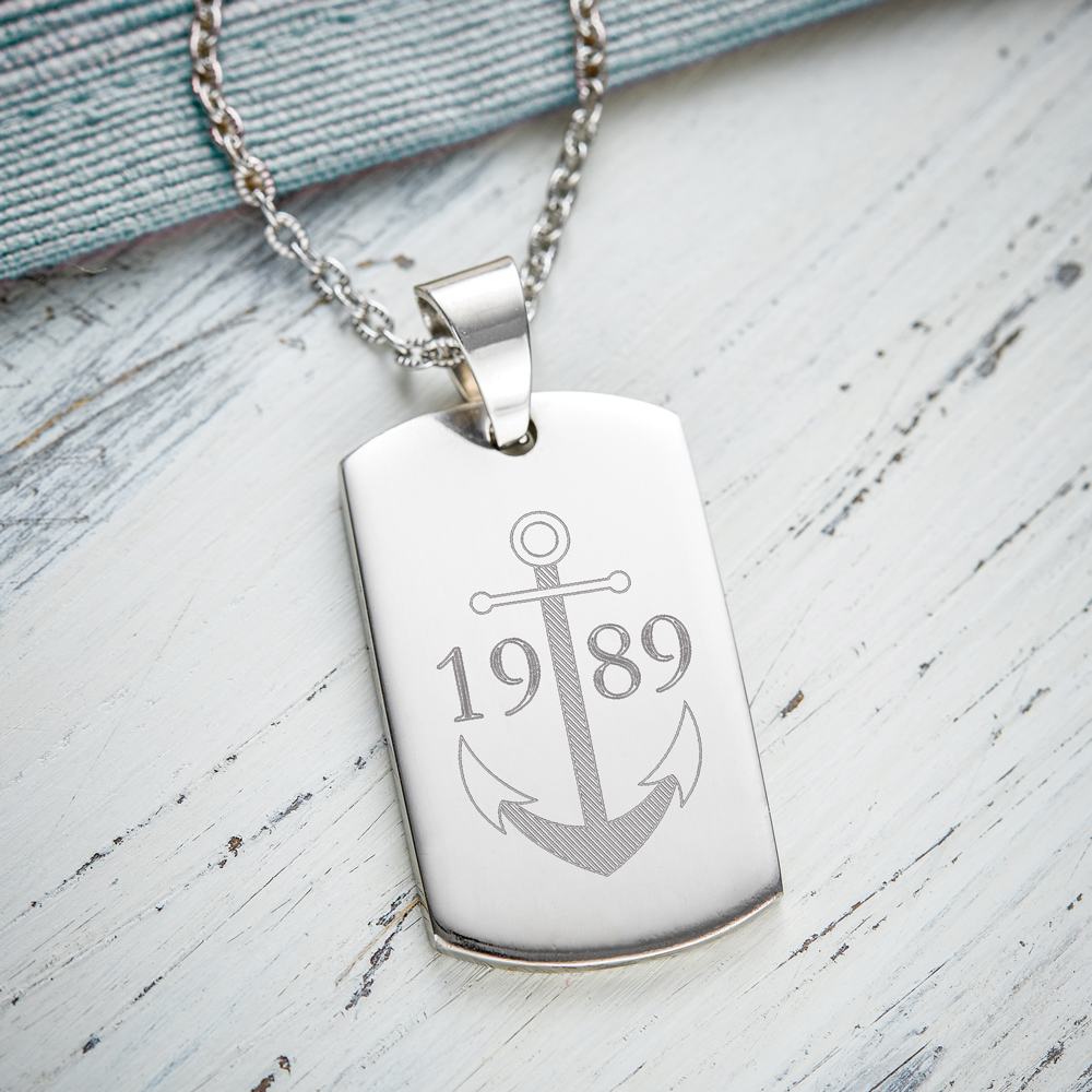 Dog Tag Kette mit Gravur - Anker - Initialen - Personalisiert