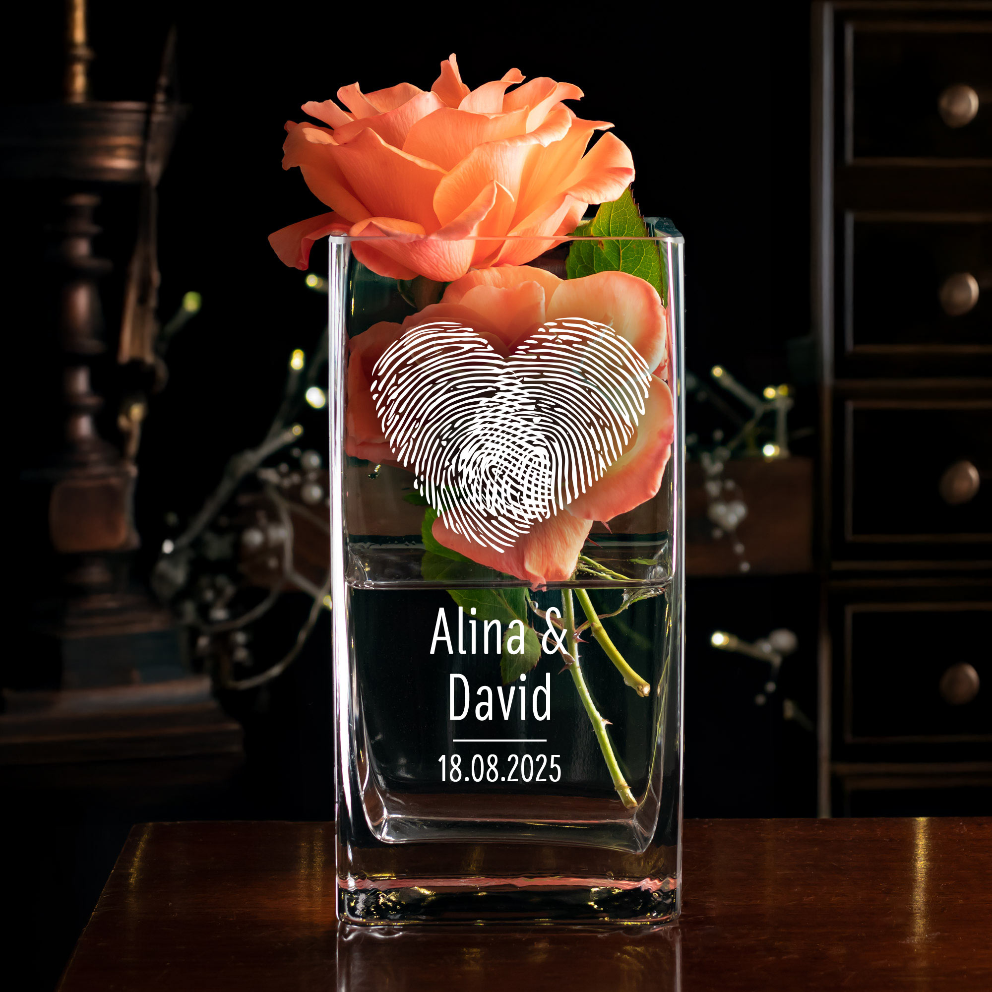 Vase mit Gravur - Fingerabdruck Herz