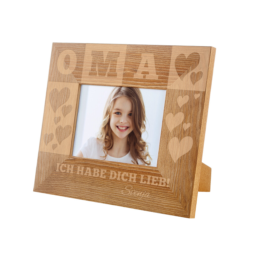 Bilderrahmen aus Holz mit Gravur für Oma - personalisiert