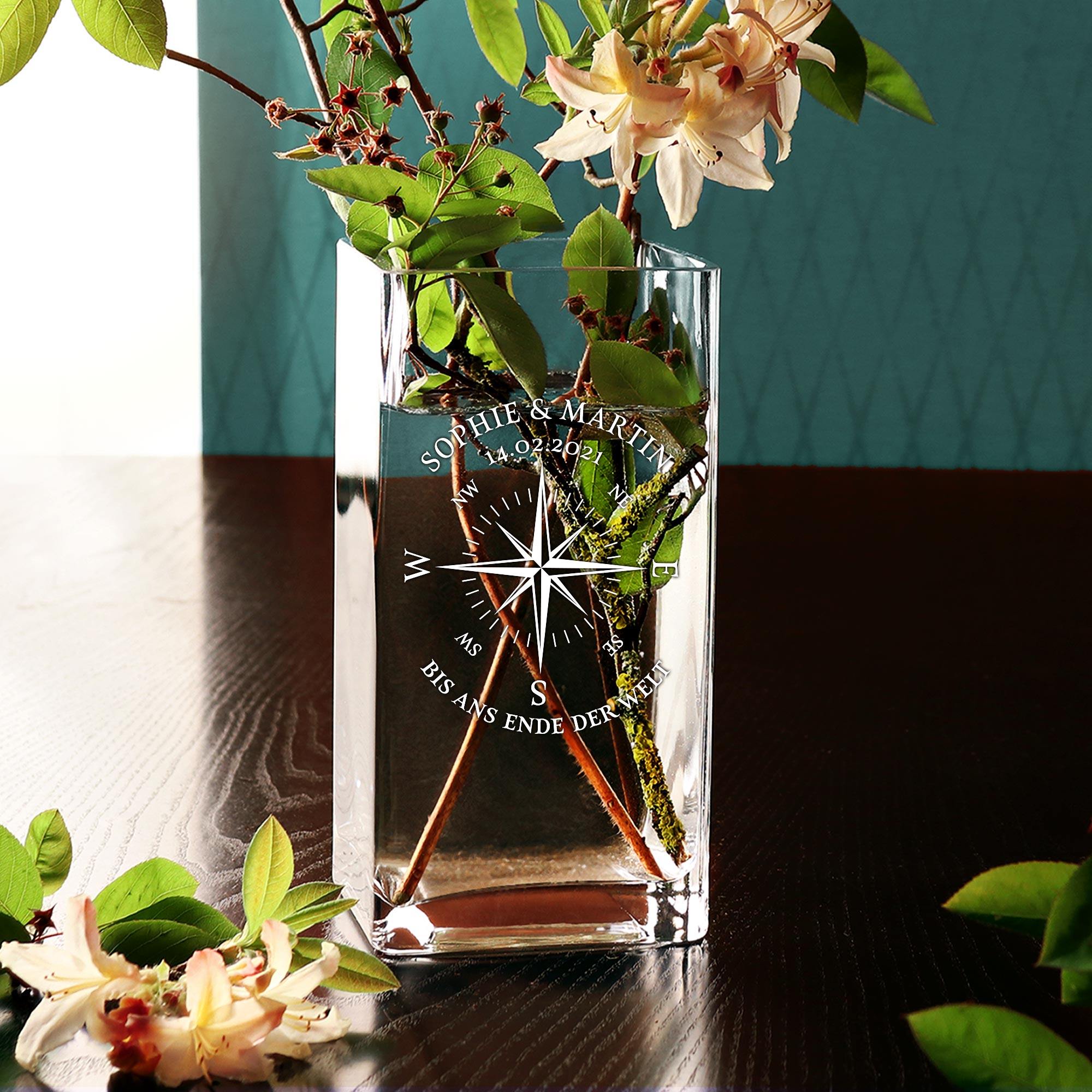 Vase - Eckig - Kompass Liebe - Personalisiert Vase - Eckig - Kompass Liebe - Personalisiert