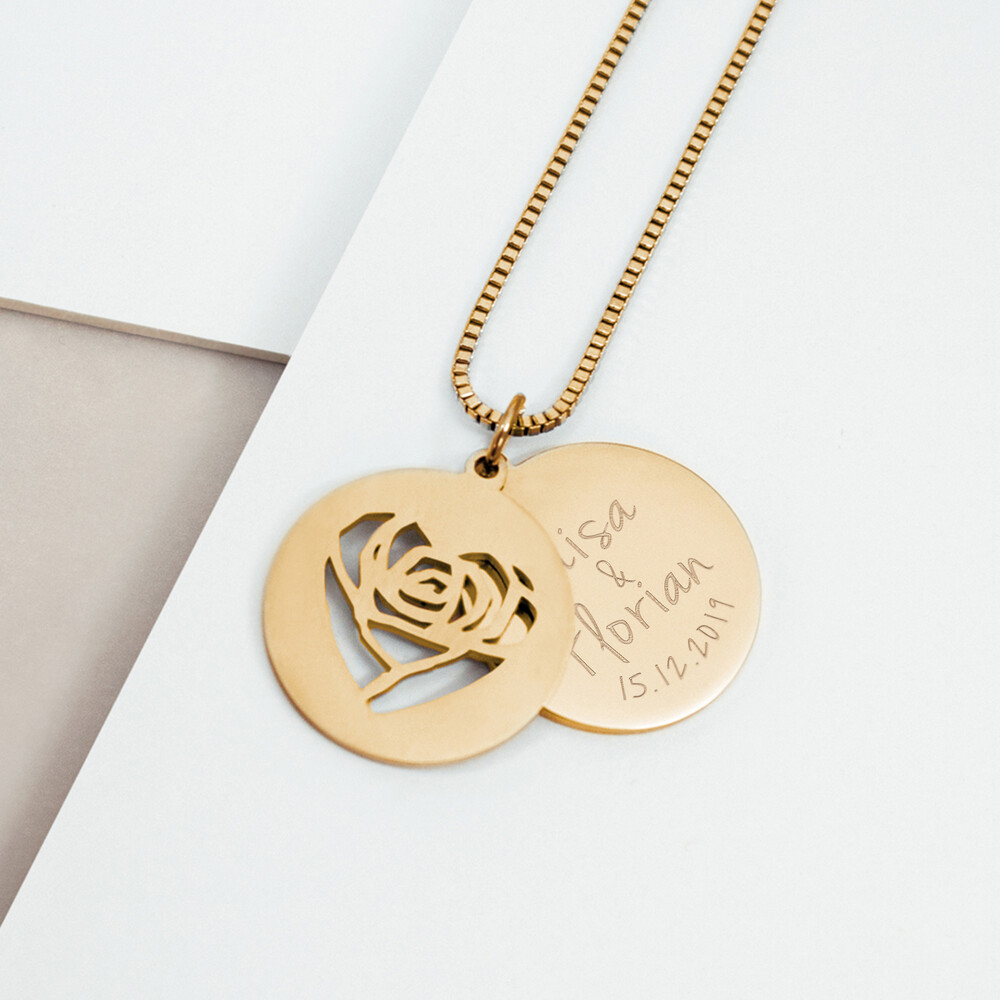 Herzkette mit Gravur - Namen und Datum - Gold - Personalisiert