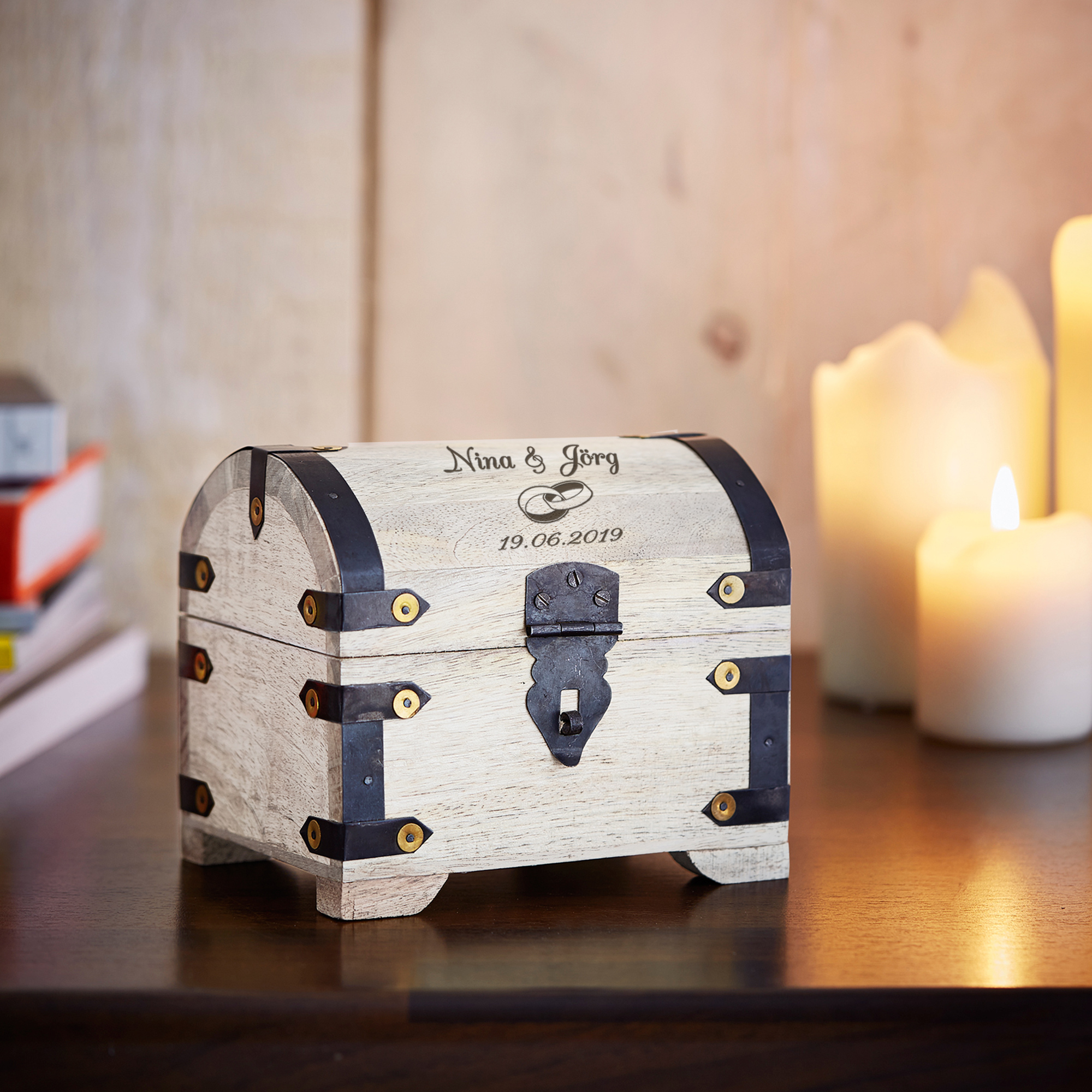 Geld Schatztruhe zur Hochzeit - Weiß - Personalisiert
