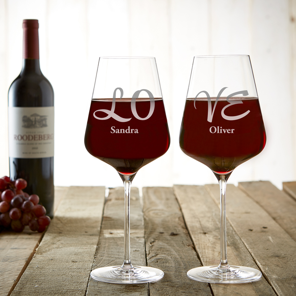 Weinglas mit Gravur Love - Personalisiert - 2er Set