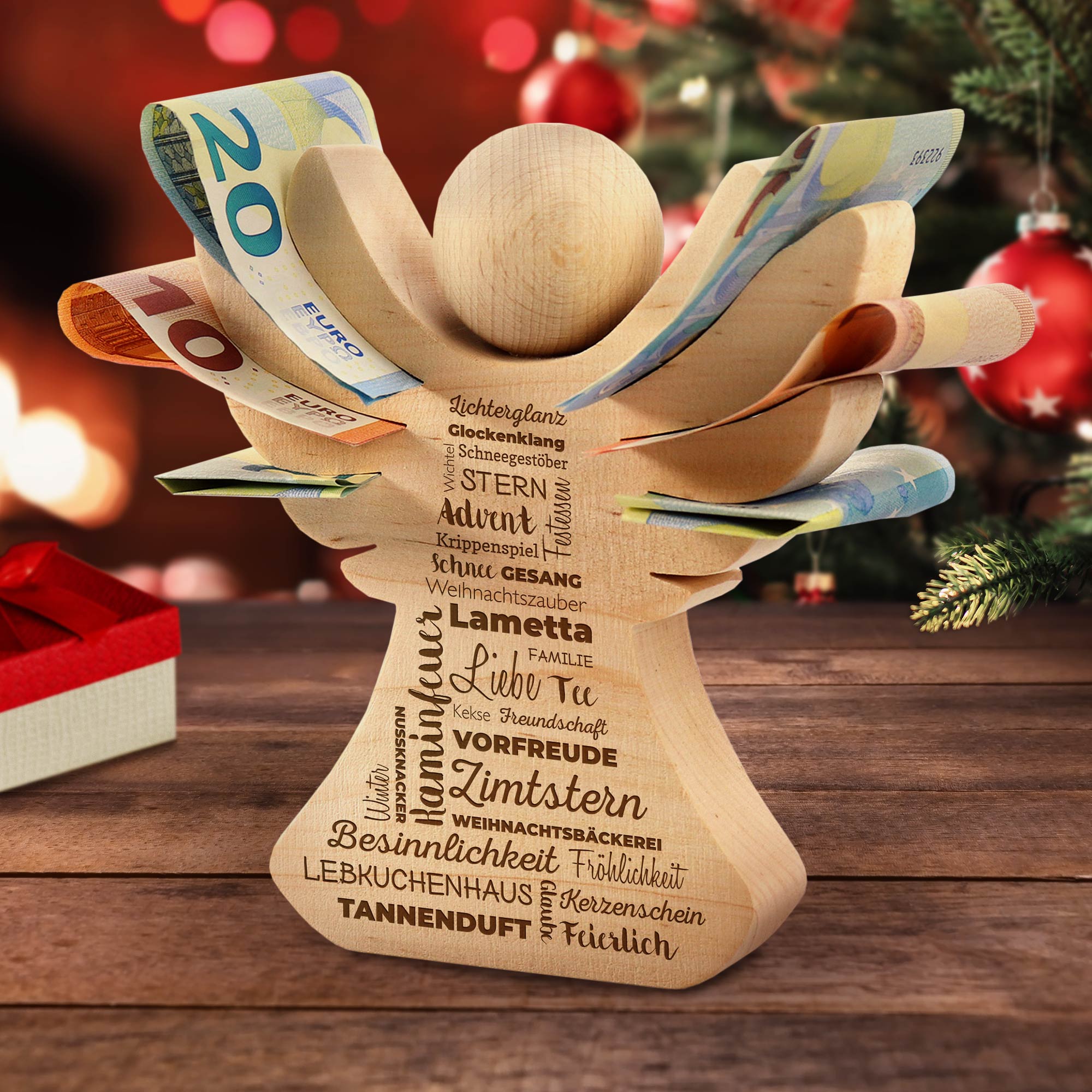 Engel aus Holz mit Gravur - Weihnachten