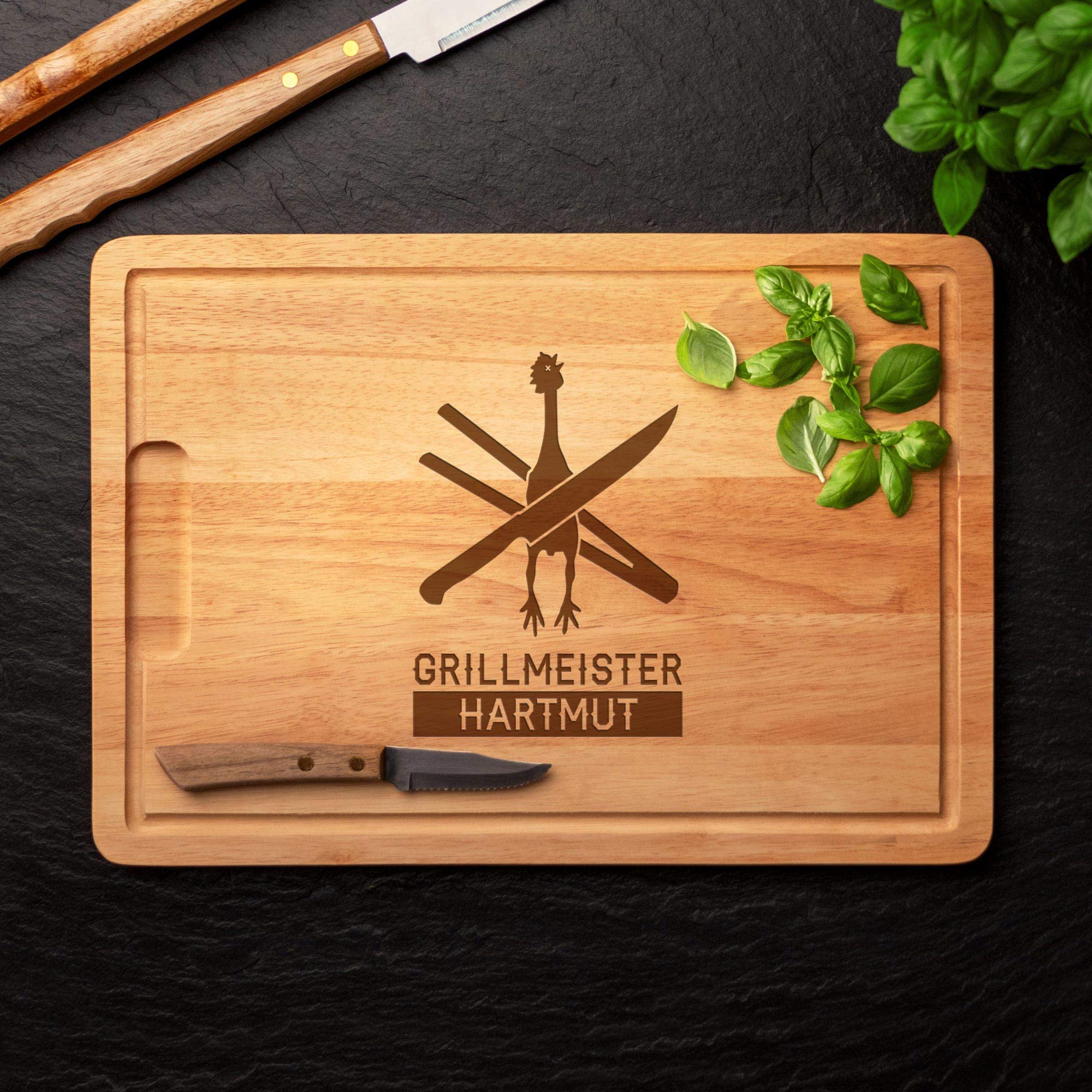 Grillmeister Schneidebrett mit Gravur - Huhn