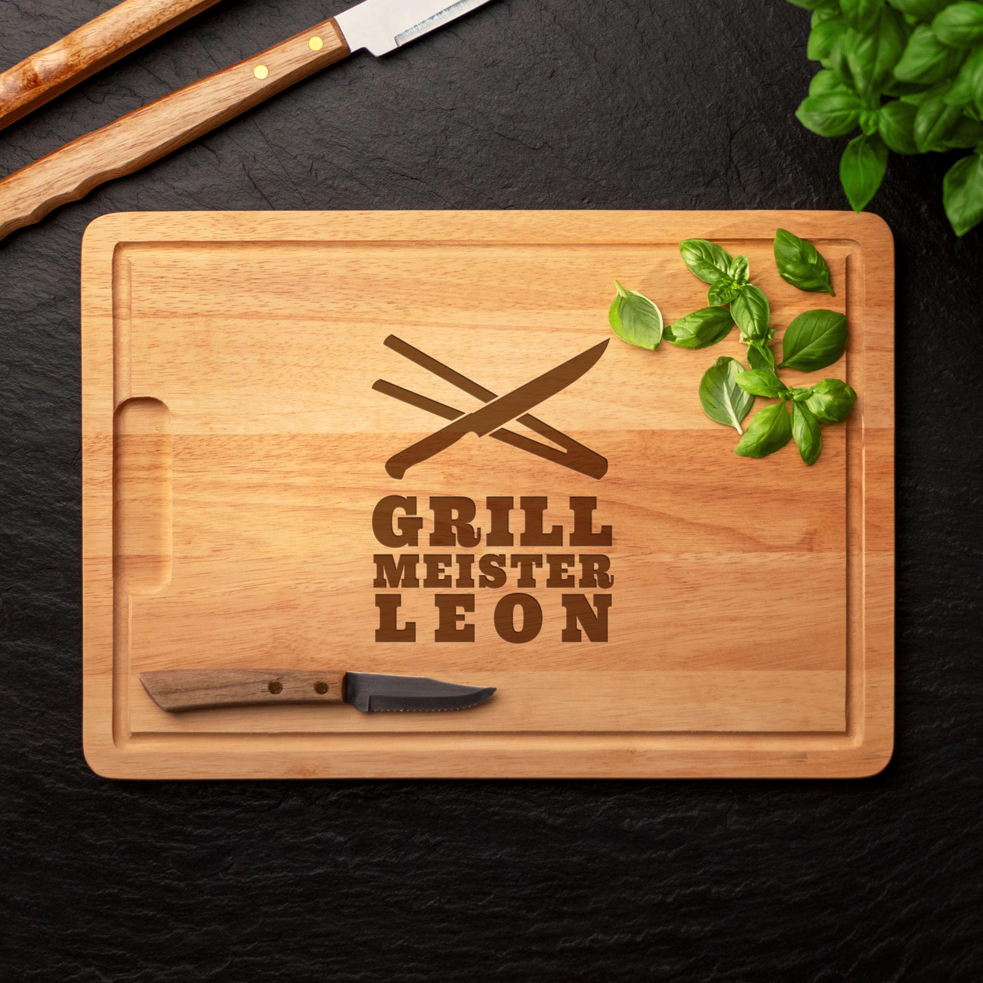 Grillset Grillbrandeisen und Schneidebrett - Grillmeister Besteck