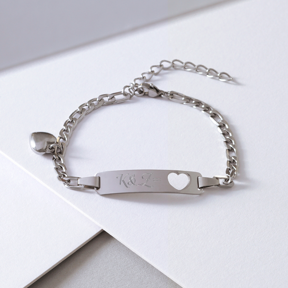 Armband mit Gravur - Initialen Herz Silber - Personalisiert