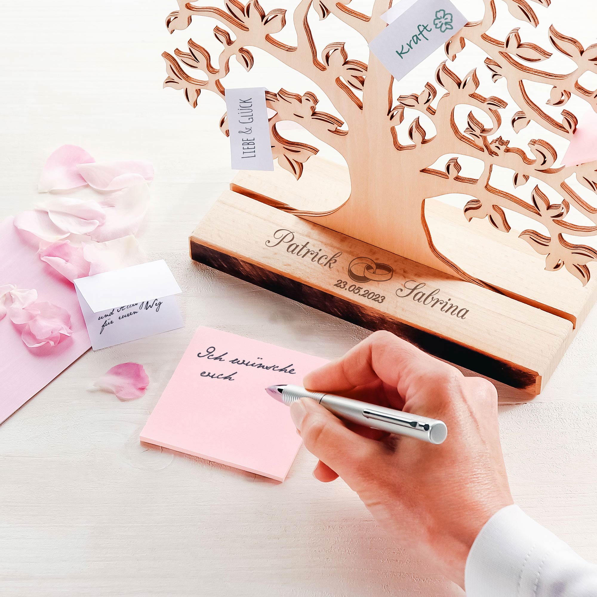 Geldbaum - Klein - Sockel ohne Rinde - Hochzeit - Ringe - Personalisiert