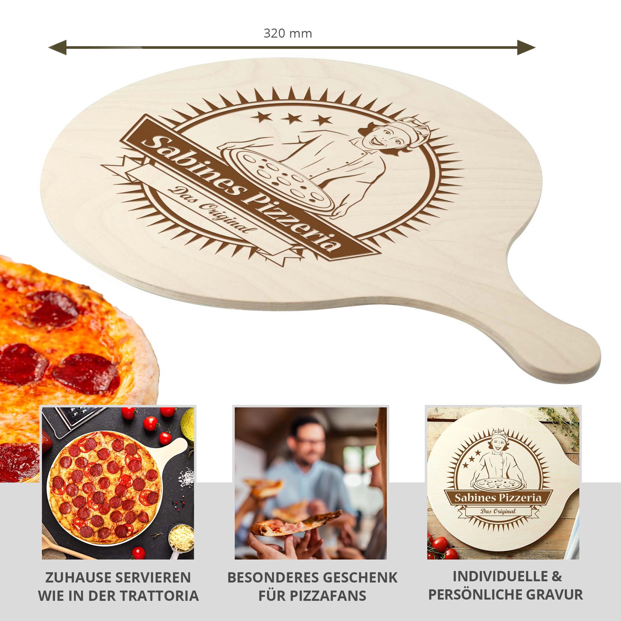 Pizzabrett - Names Pizzeria - das Original - Köchin - Personalisiert