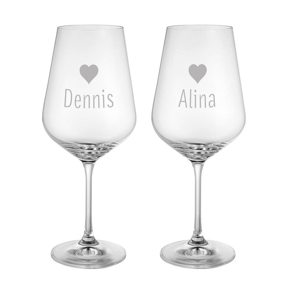 2er Set - Weinglas - Herzchen - Personalisiert