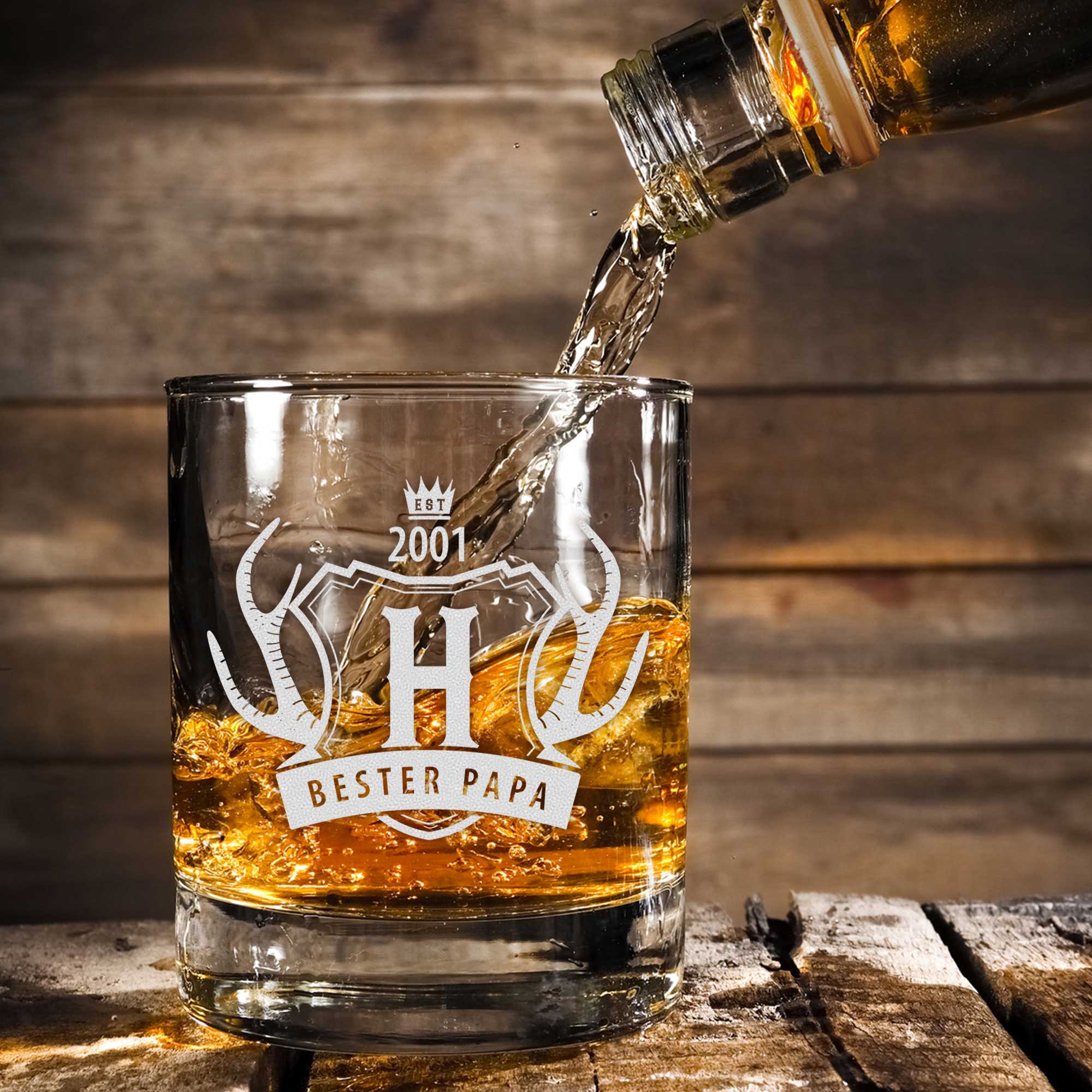 Personalisiertes Whiskyglas mit Gravur Bester Papa - Geweih