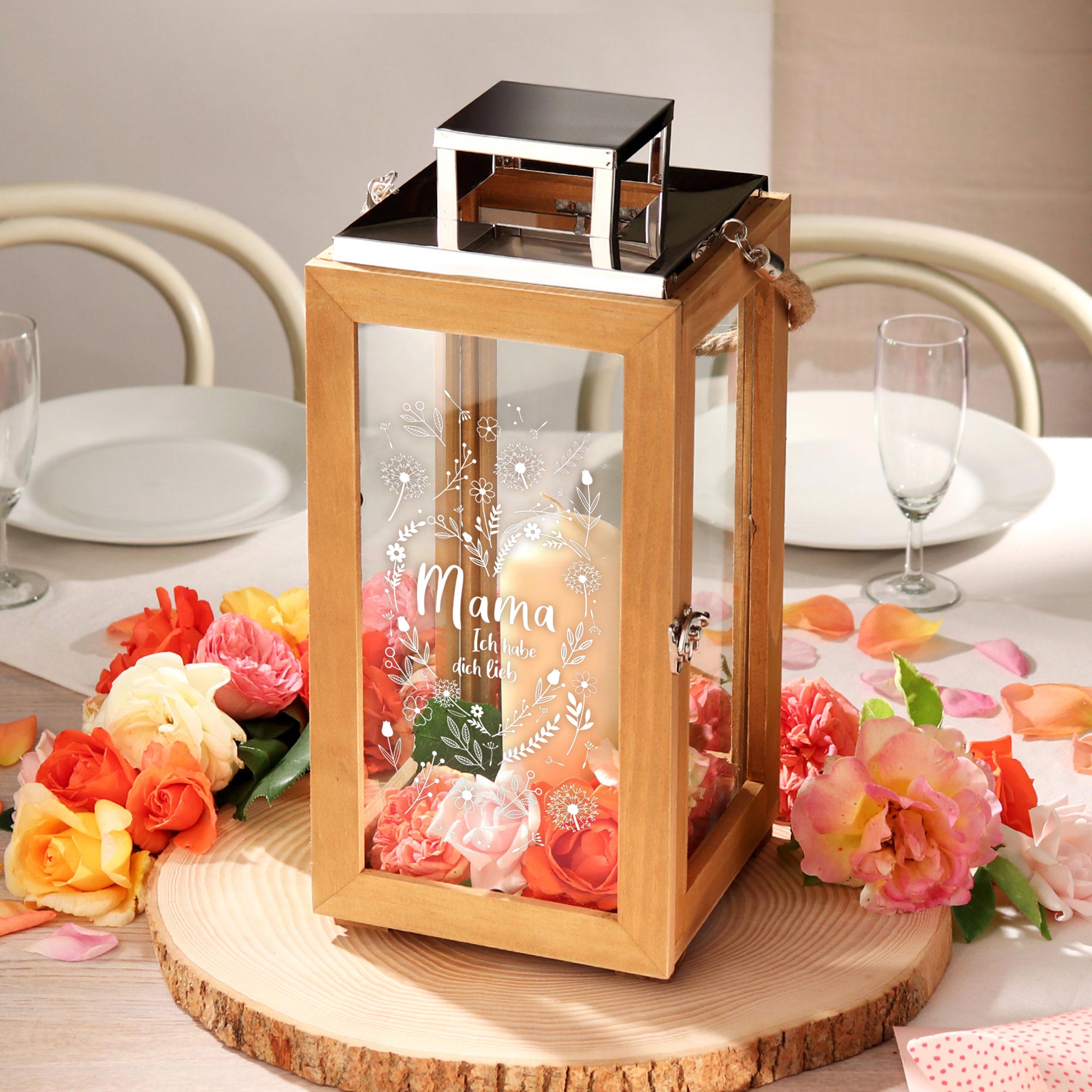 Laterne - Holz - Blumenherz Mama - Standard