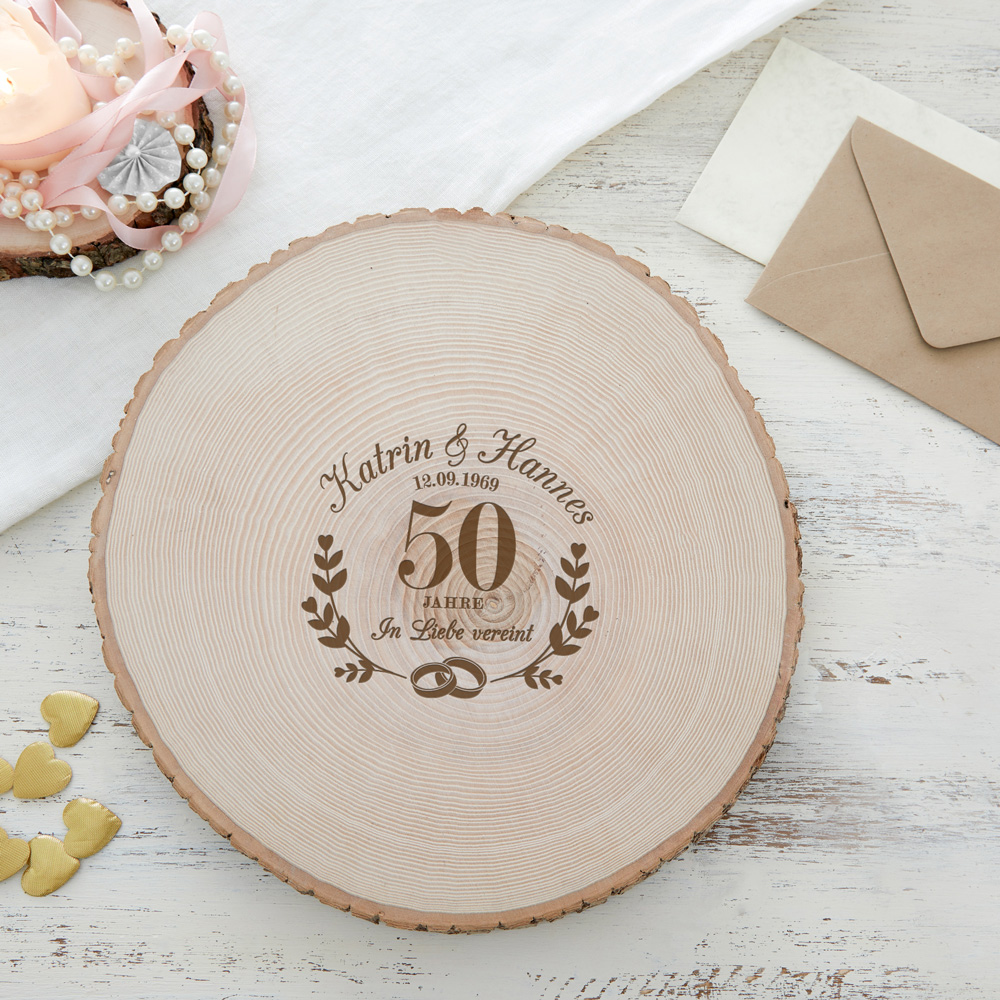 Riesen Baumscheibe mit Gravur - Goldene Hochzeit - Personalisiert