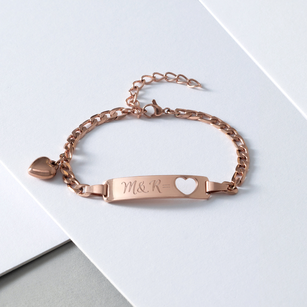 Armband mit Gravur - Initialen Herz - Roségold - Personalisiert