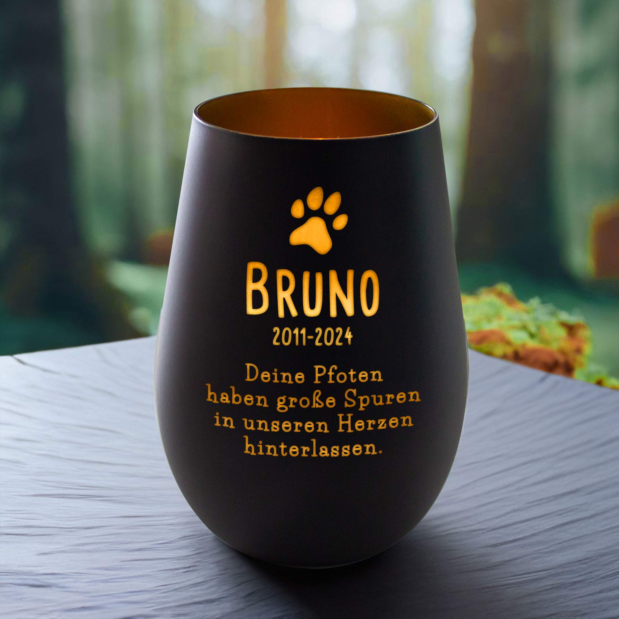 Windlicht mit Trauer Gravur für Hund - Schwarz