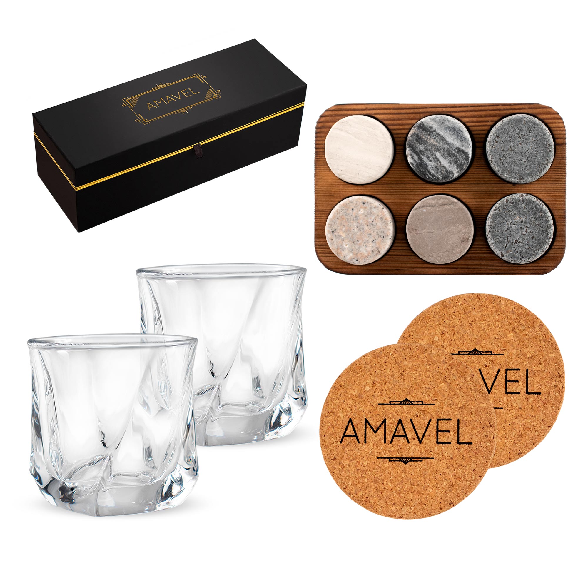 Elegantes Whisky Tasting Set in schwarzer Geschenkbox verzaubert selbst die anspruchsvollsten Whiskygenießer - ideal zum Verschenken!
