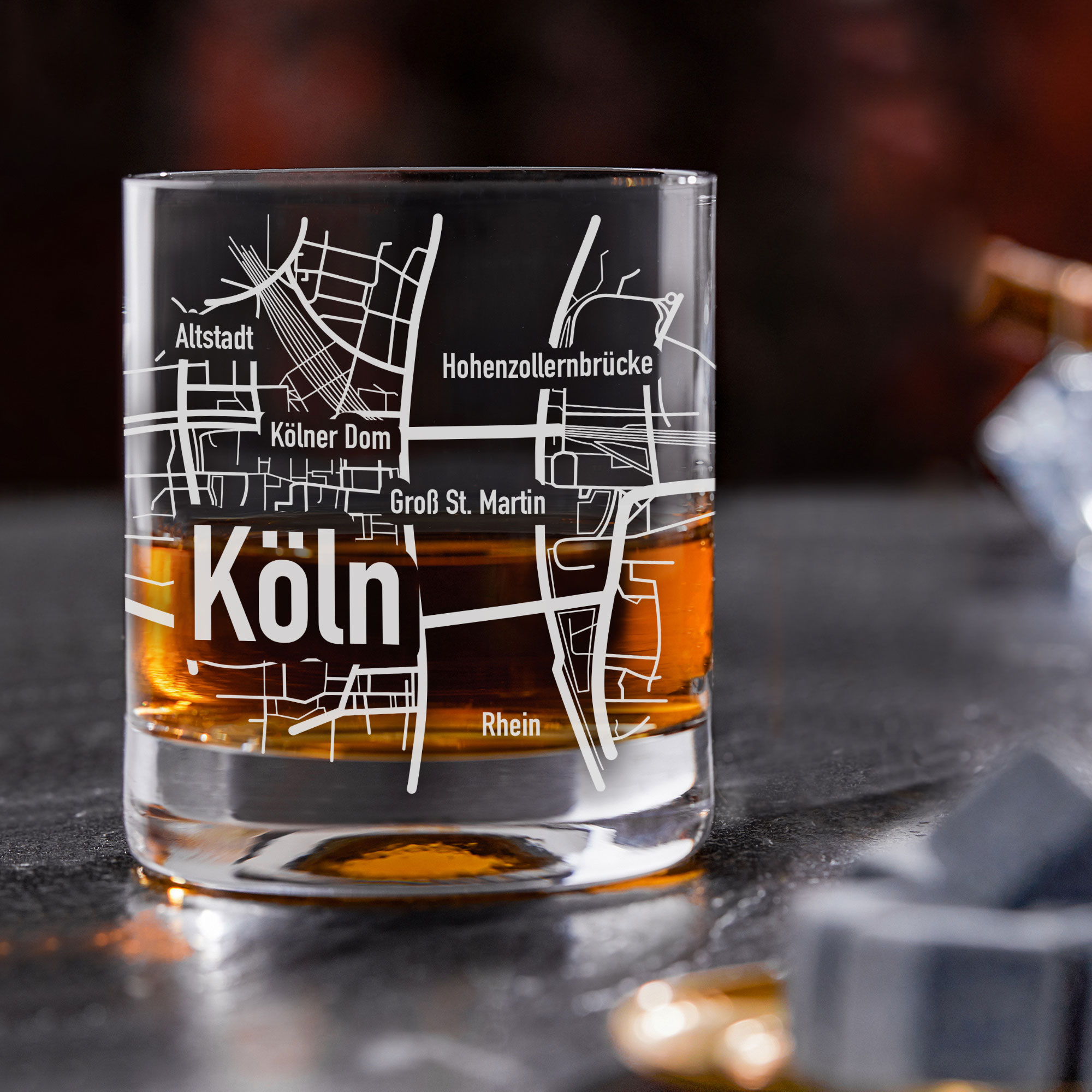 Whiskyglas - Stadtplan - Köln - Standard