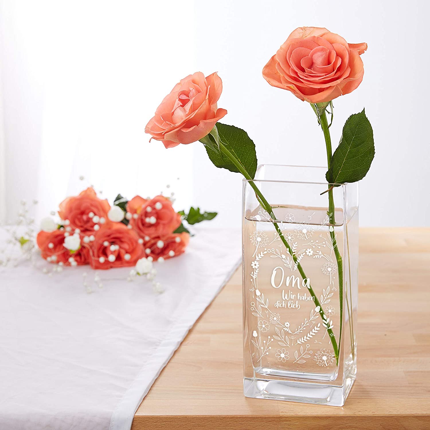 Eckige Vase - Blumenherz für Oma Eckige Vase - Blumenherz für Oma