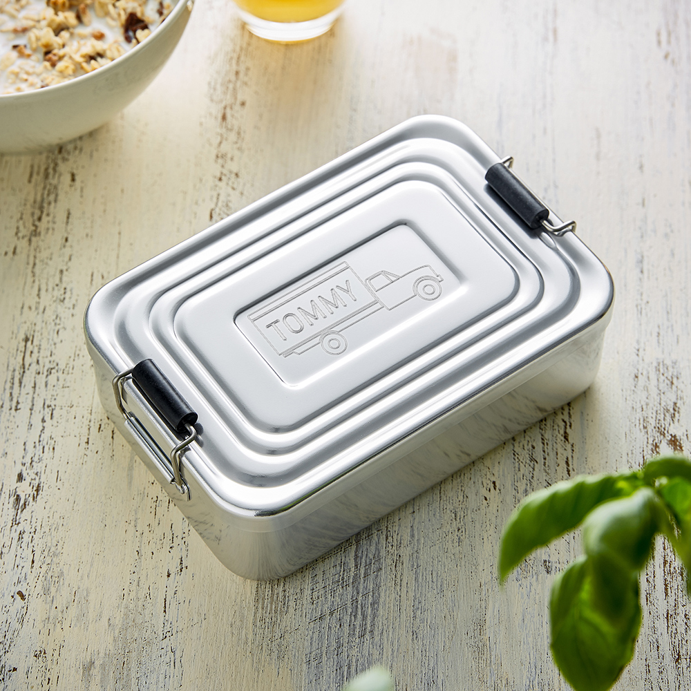 Eckige Brotdose mit Gravur für Kinder - Lunchbox - Personalisiert