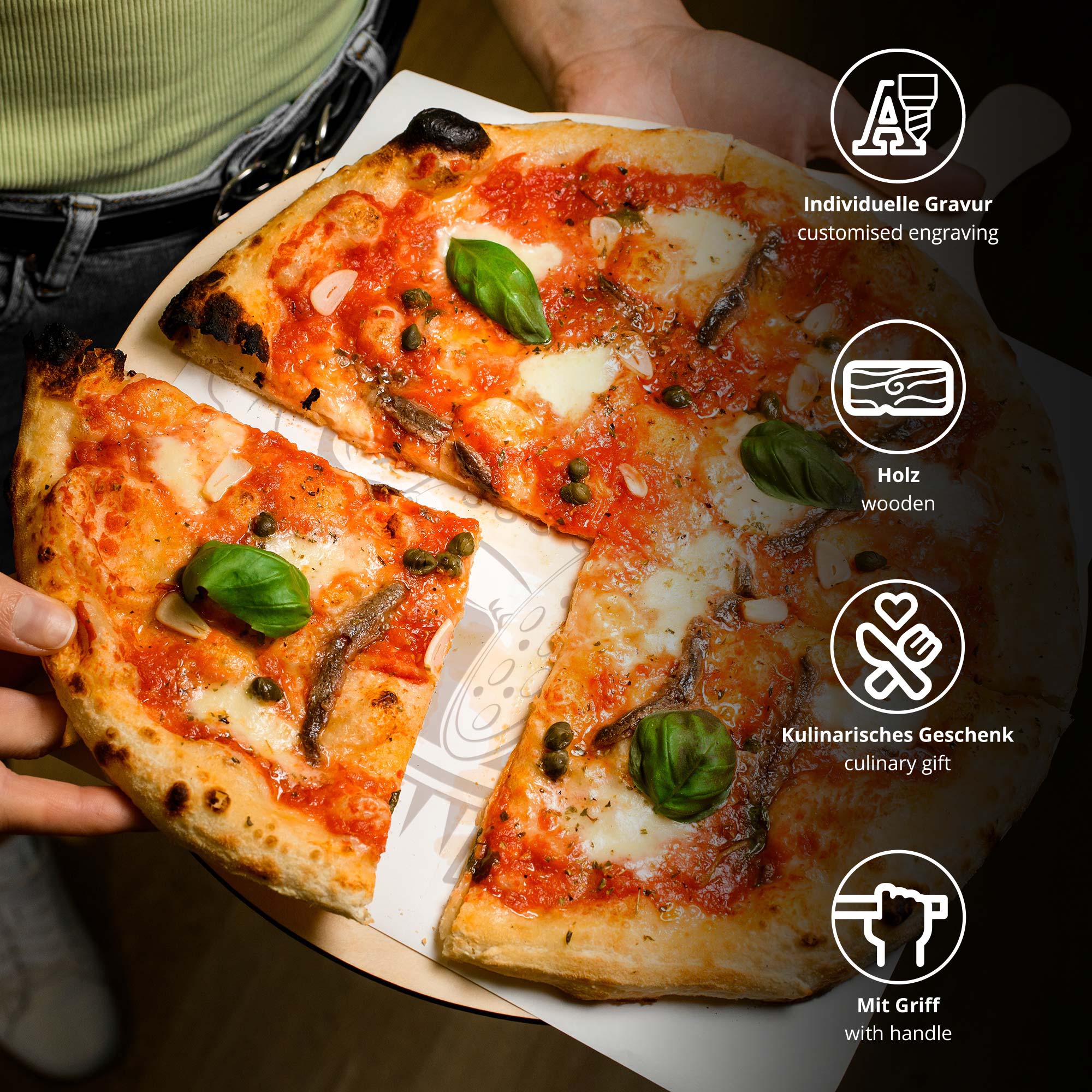 Pizzabrett - Names Pizzeria - das Original - Koch - Personalisiert