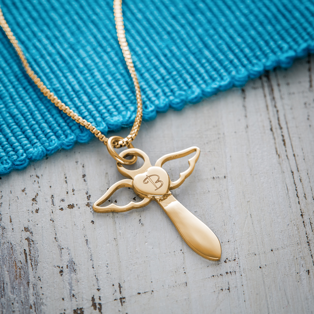 Schutzengel Halskette mit Gravur Herz Engel - Gold - Initial - Personalisiert
