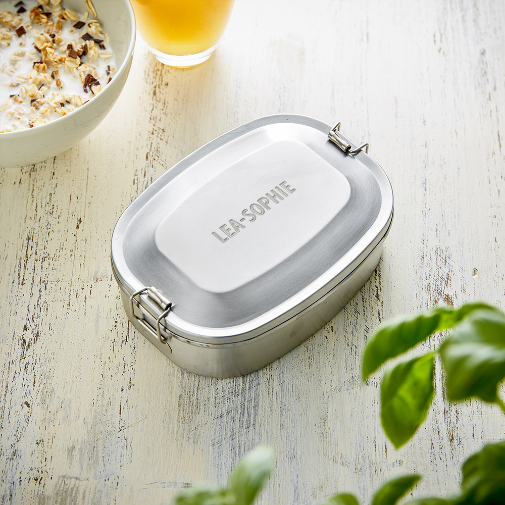 Runde Brotdose mit Gravur aus Edelstahl - Lunchbox - Personalisiert