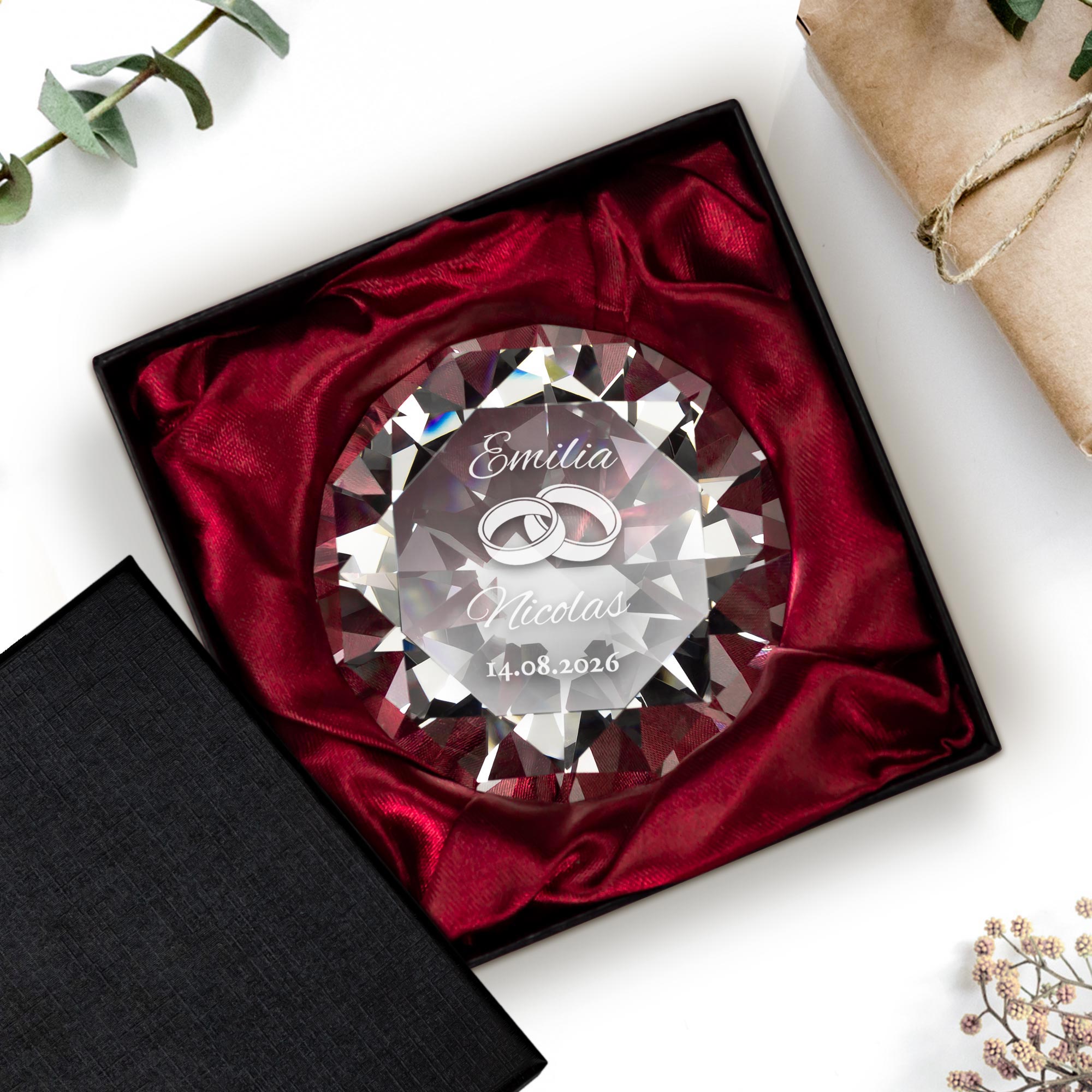 Diamant Kristall mit Gravur zur Hochzeit - Personalisiert