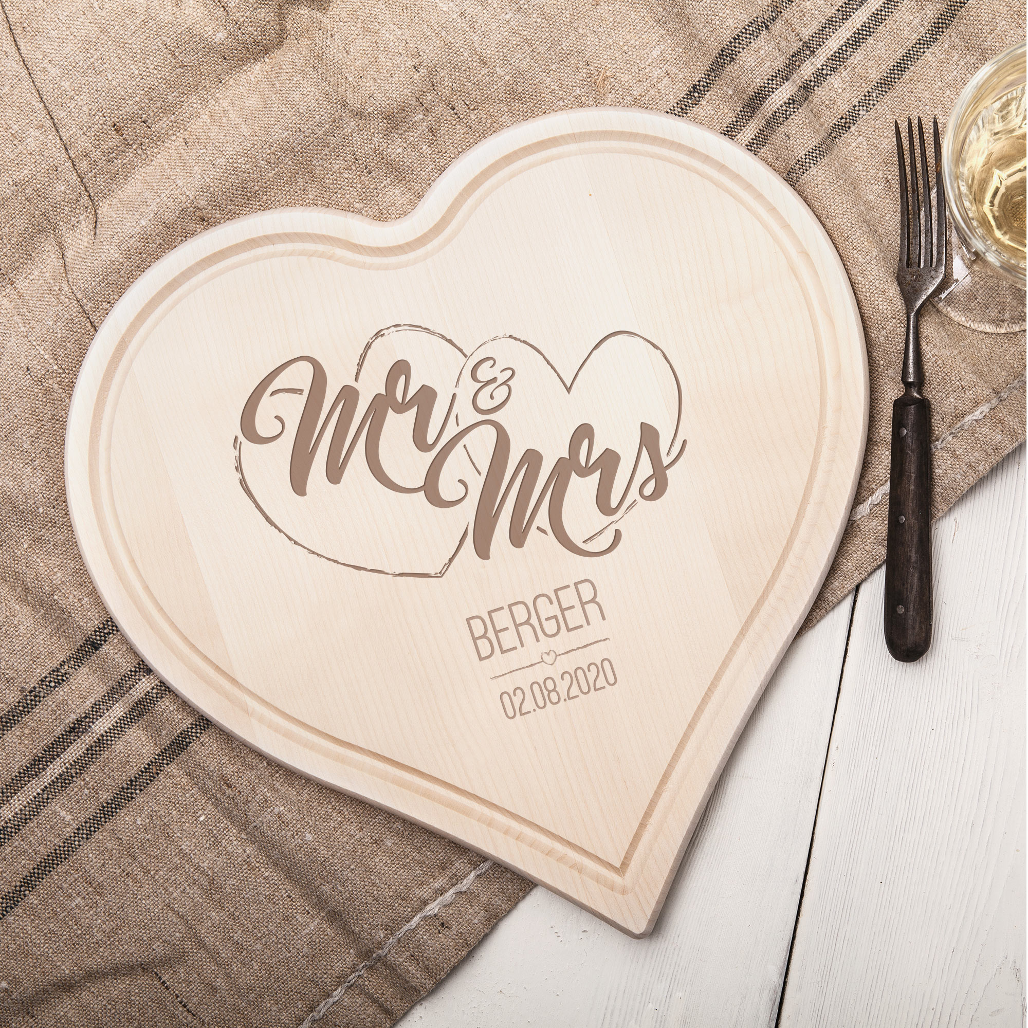 Herzbrett - Mr & Mrs - Personalisiert