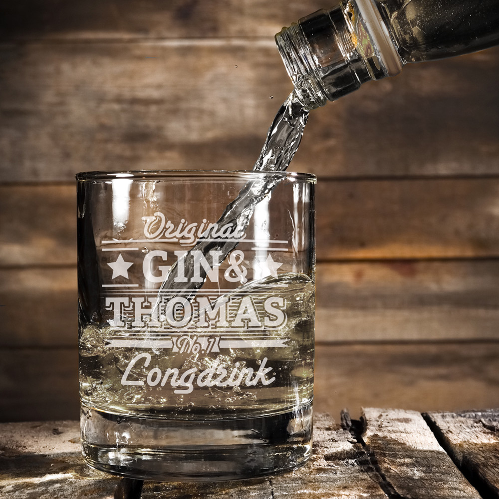 Ginglas mit Gravur - Gin & Name - Personalisiert