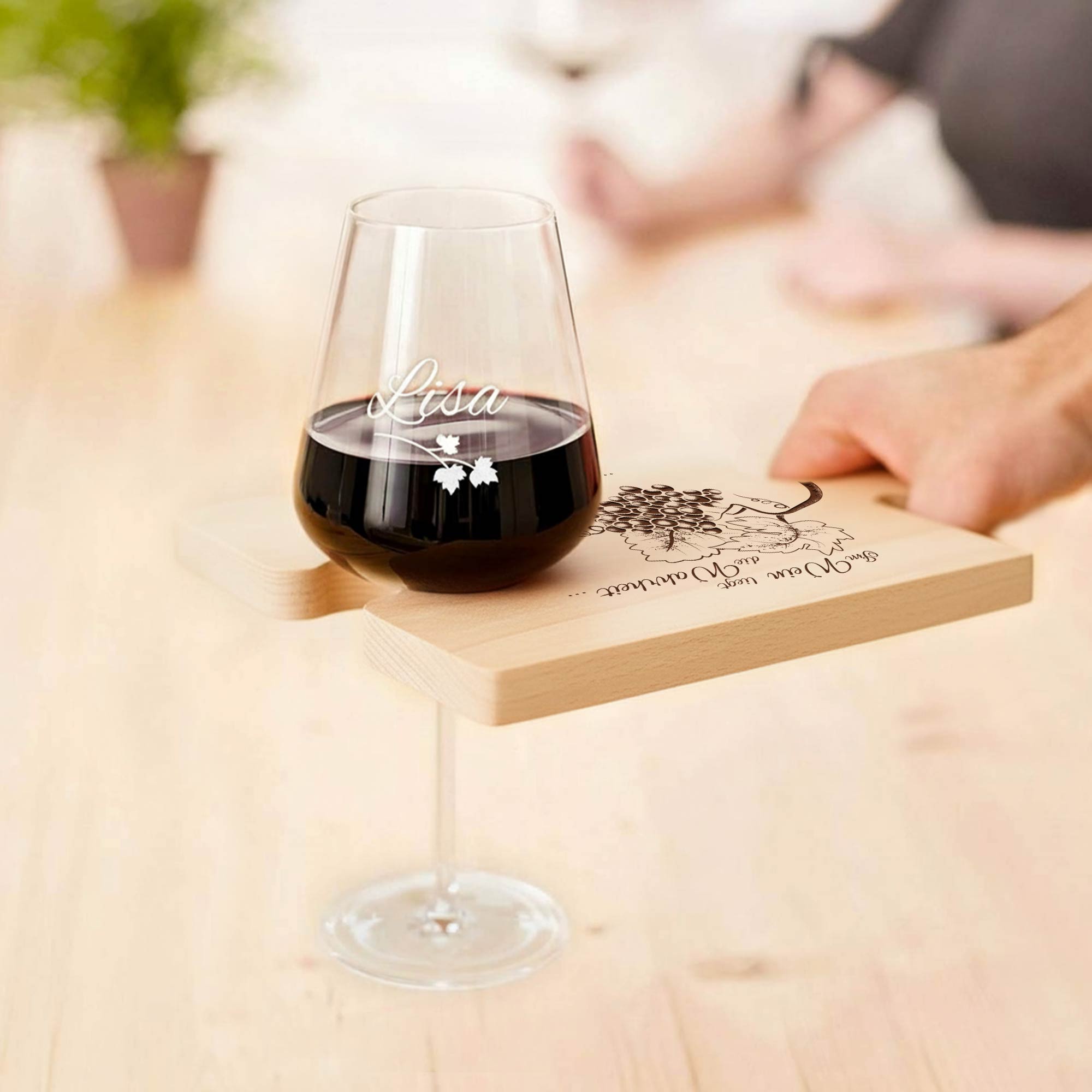 Bundle - Puzzle Brett aus Holz mit Gravur Weinhäppchen + Weinglas