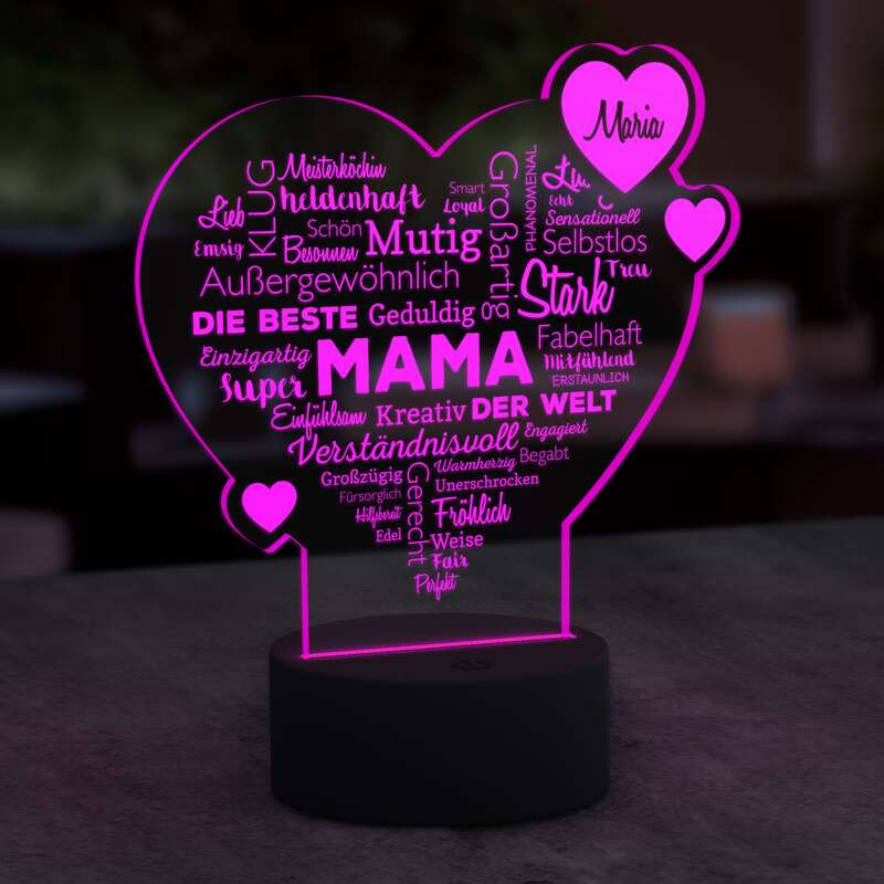 Acrylglas LED Wortherz Mama - Name
