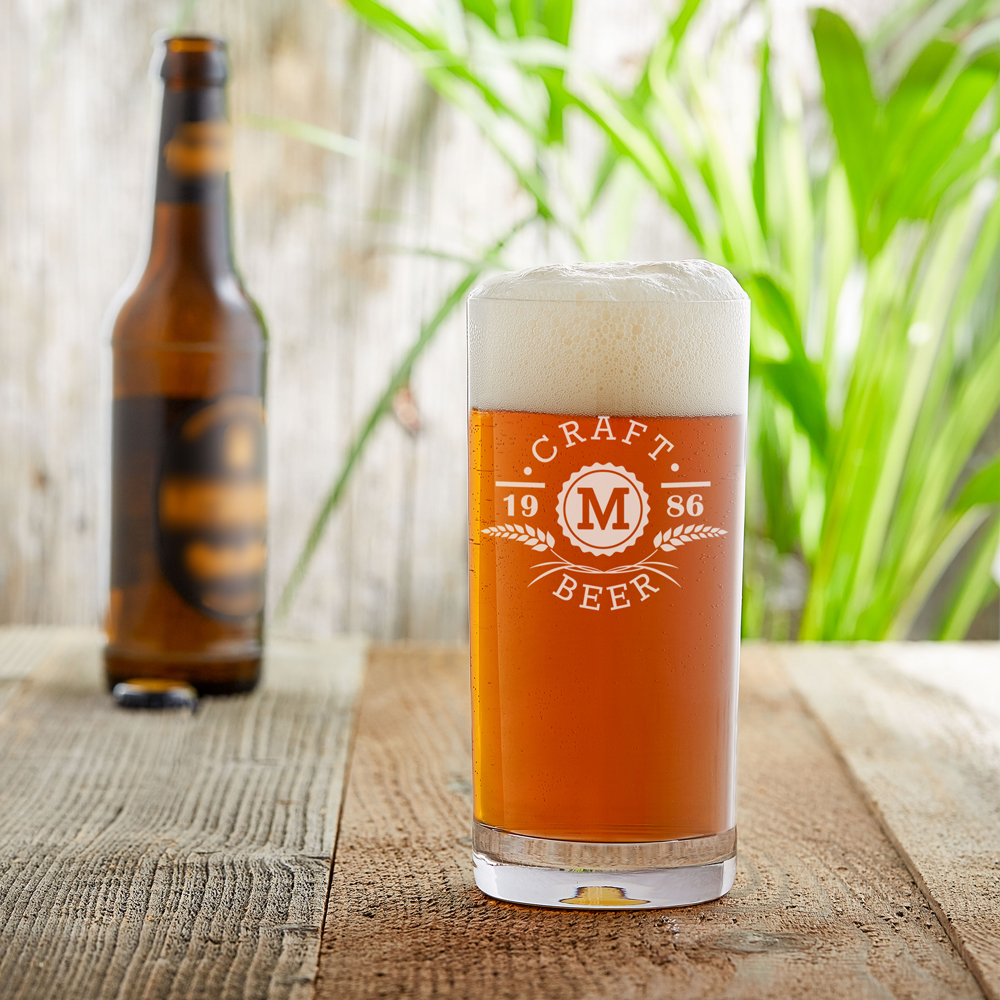 Craft Bier Glas mit Gravur - Ähren und Initialen - Personalisiert