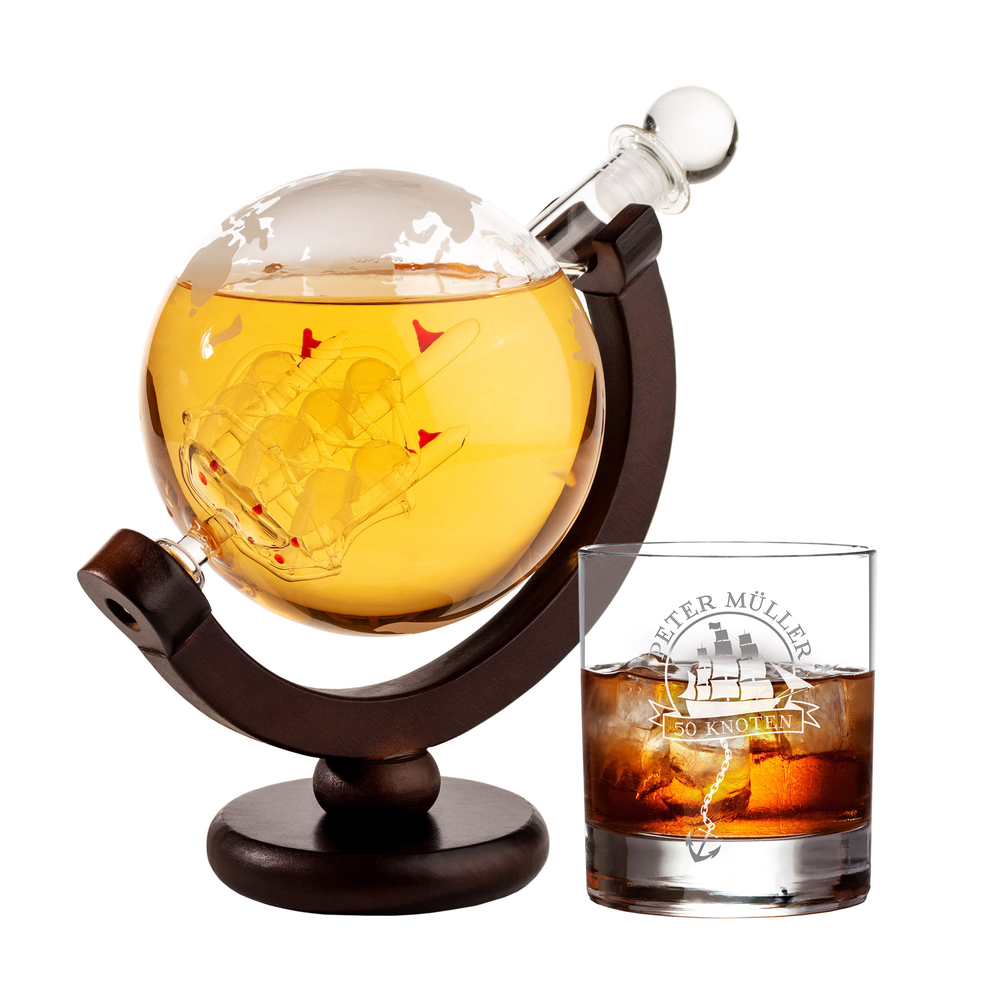 Rum Set - Globus Karaffe und Rumglas mit Gravur zum Geburtstag