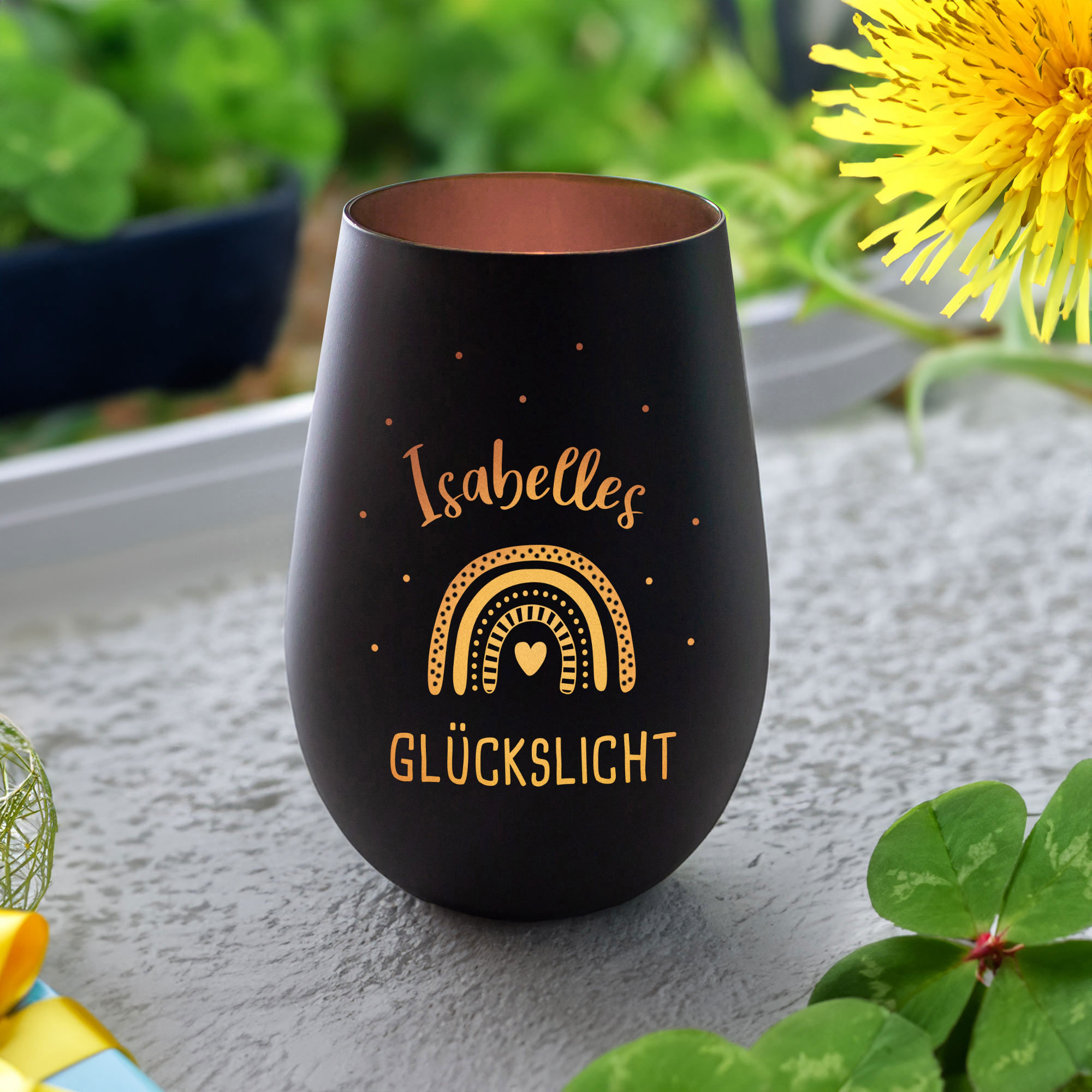 Windlicht mit Gravur Glückslicht - Schwarz Bronze Windlicht mit Gravur Glückslicht - Schwarz Bronze