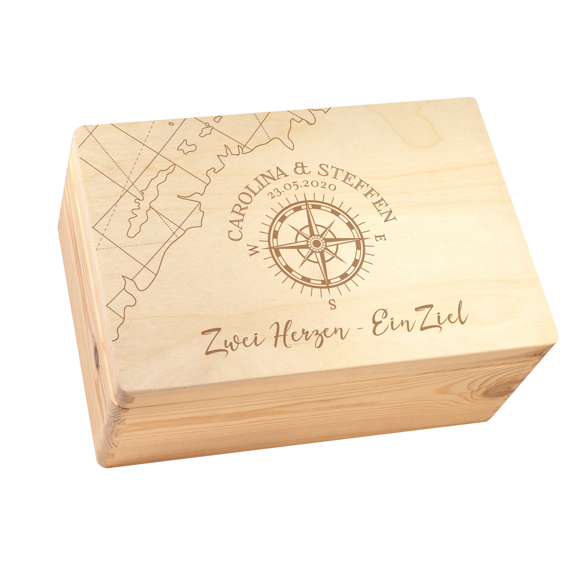 Erinnerungsbox mit Gravur - Kompass Liebe - Personalisiert