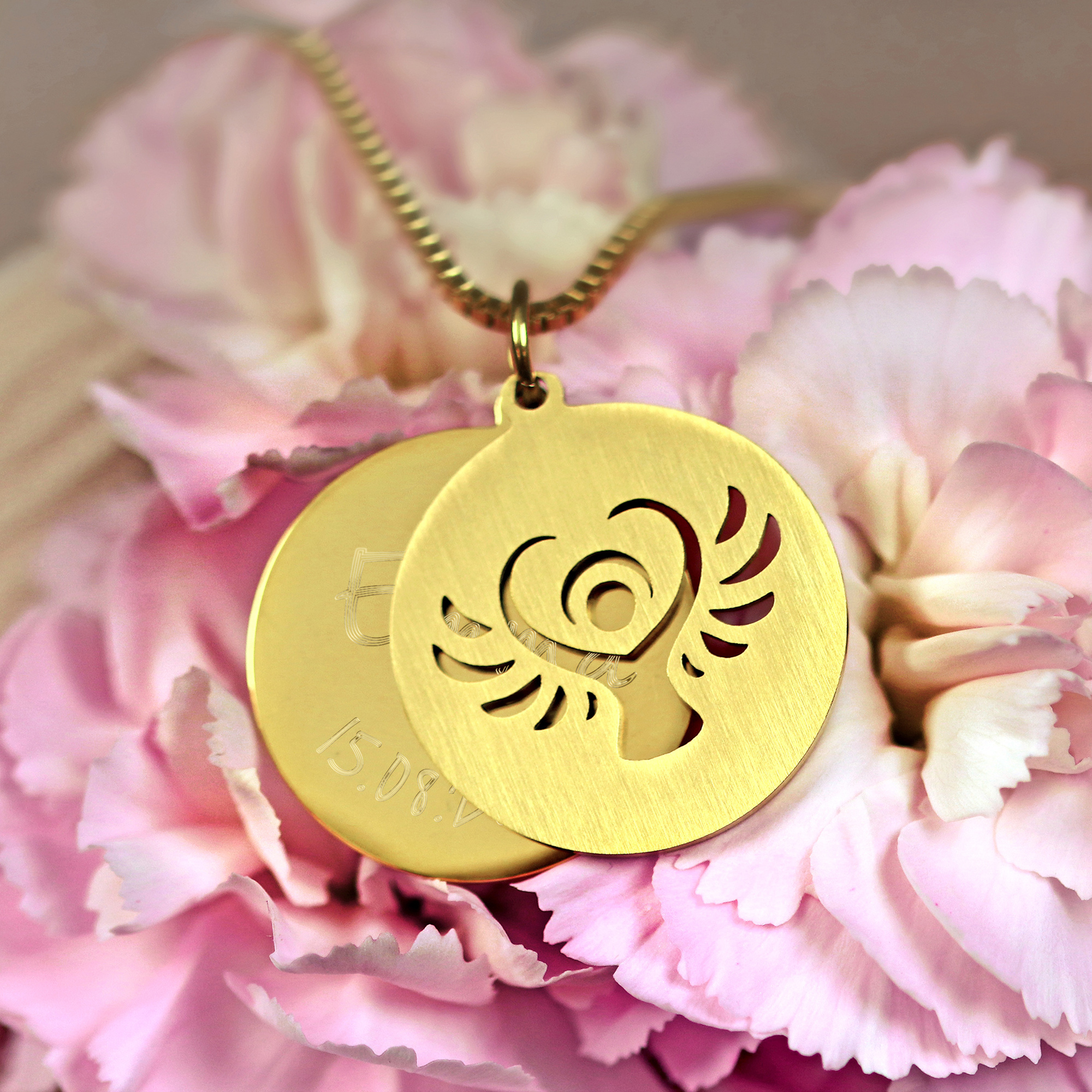 Halskette mit Gravur - Schutzengel und Name und Datum - Gold