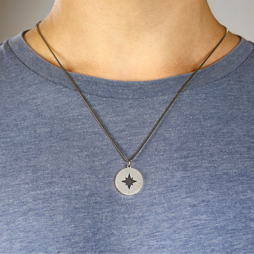 Halskette mit Gravur - Kompass und Namen - Silber - Personalisiert