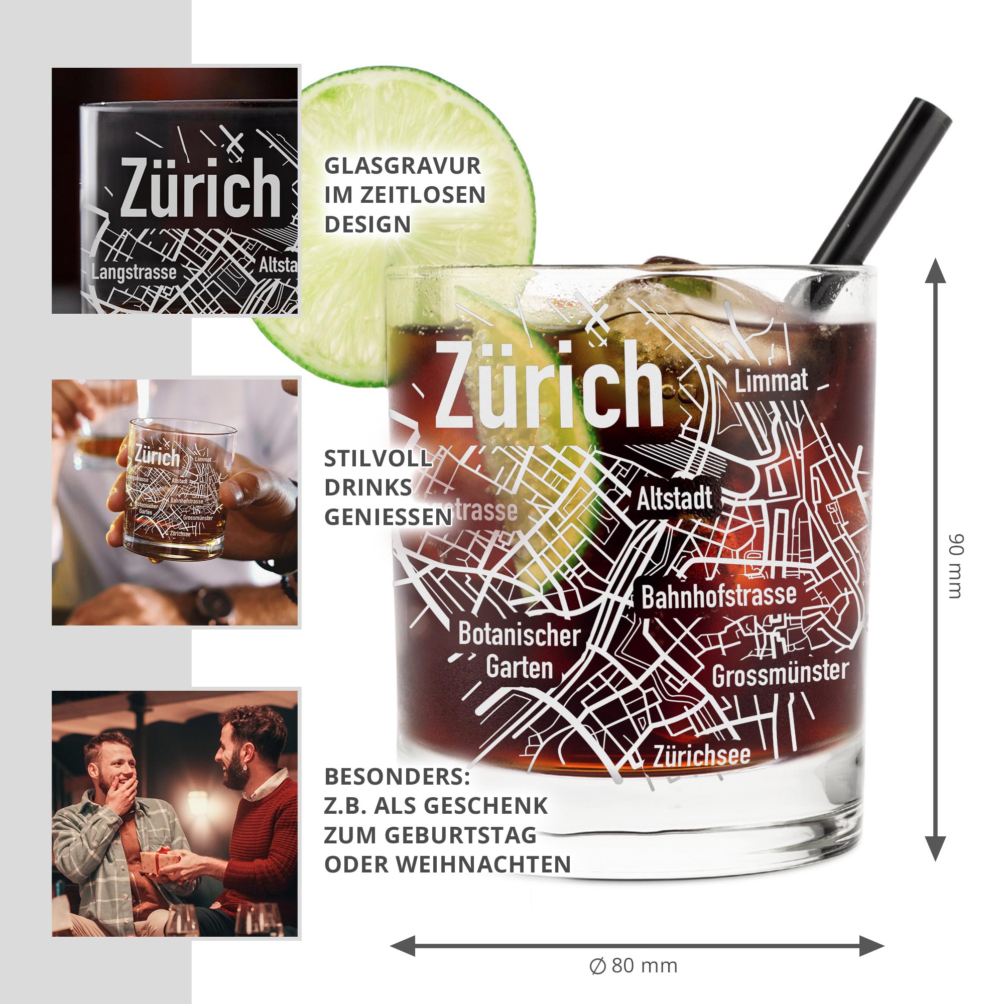 Whiskyglas - Stadtplan - Zürich - Standard