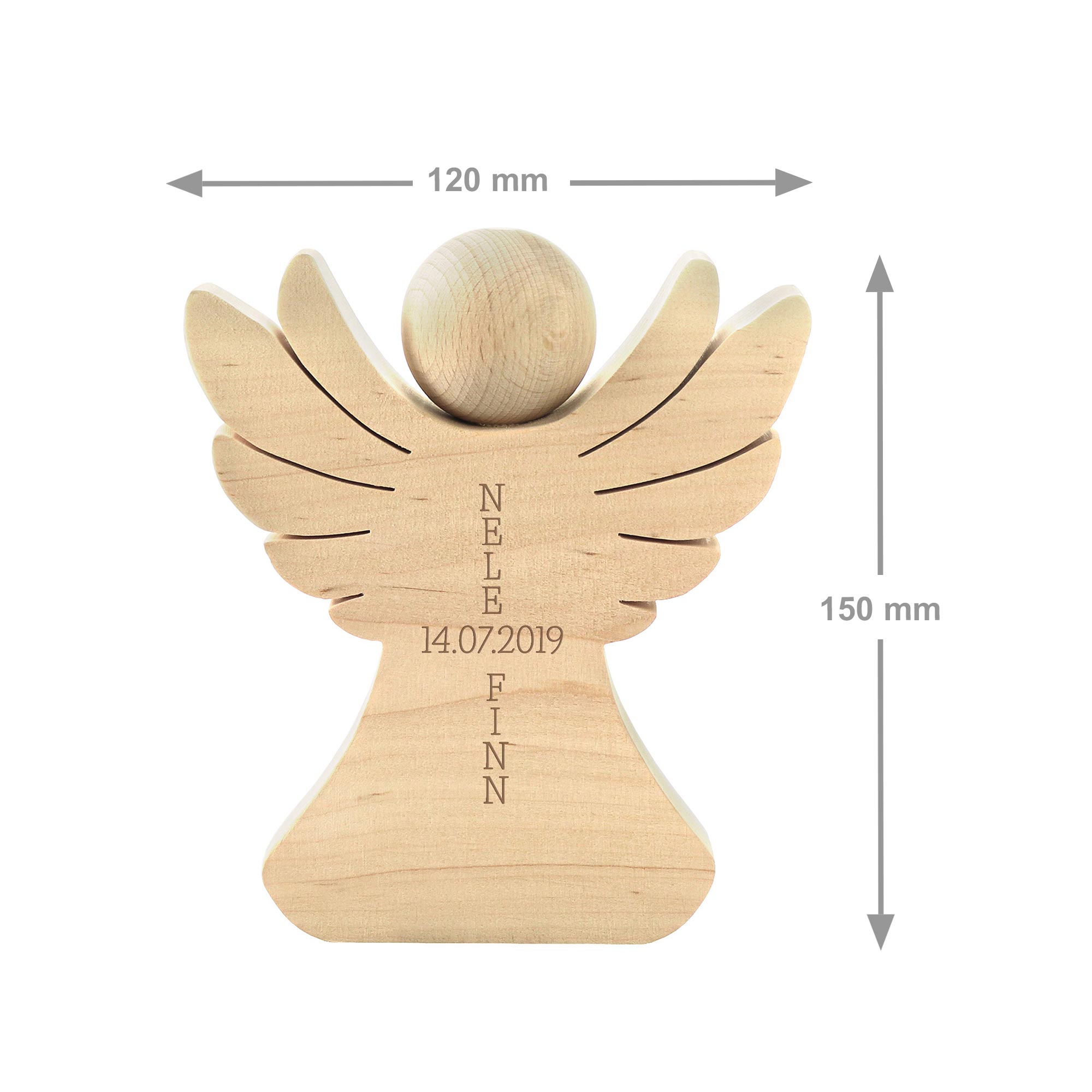 Engel aus Holz mit Gravur zur Hochzeit - Personalisiert