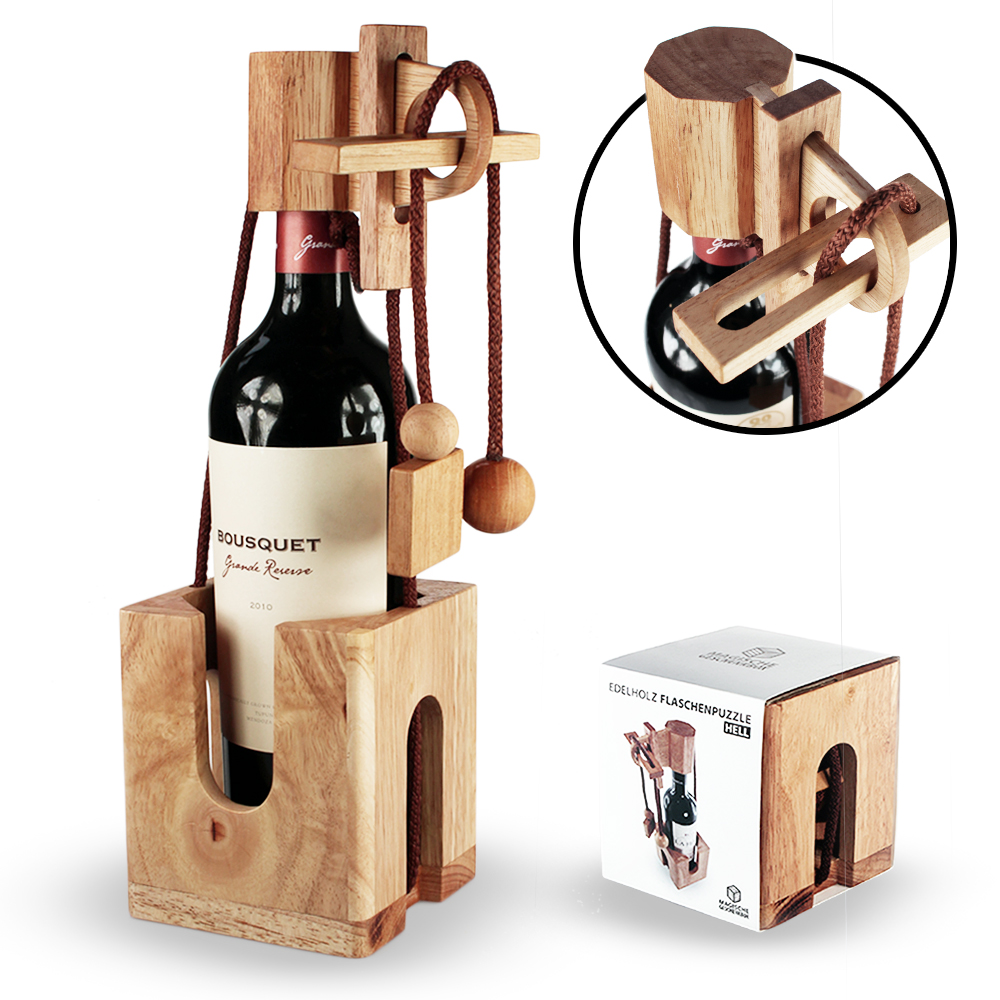 Edelholz Flaschenpuzzle aus hellem Holz Edelholz Flaschenpuzzle aus hellem Holz