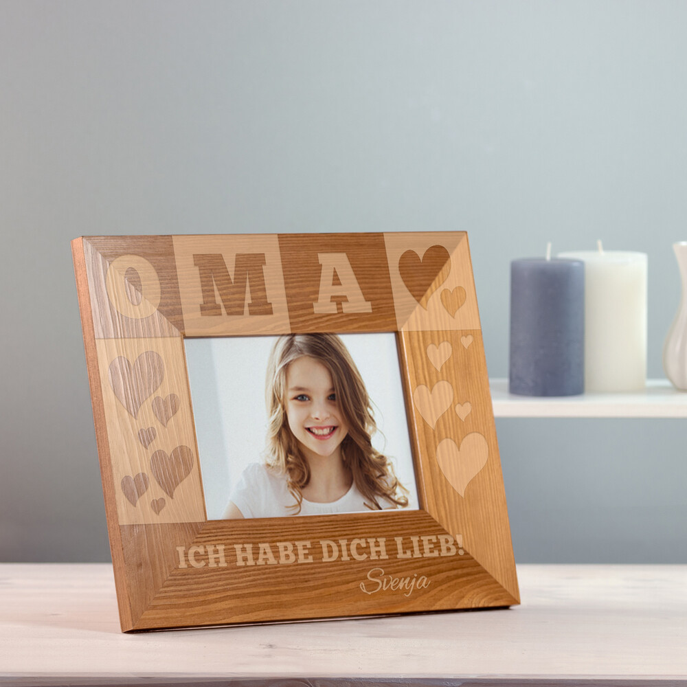 Bilderrahmen aus Holz mit Gravur für Oma - Personalisiert